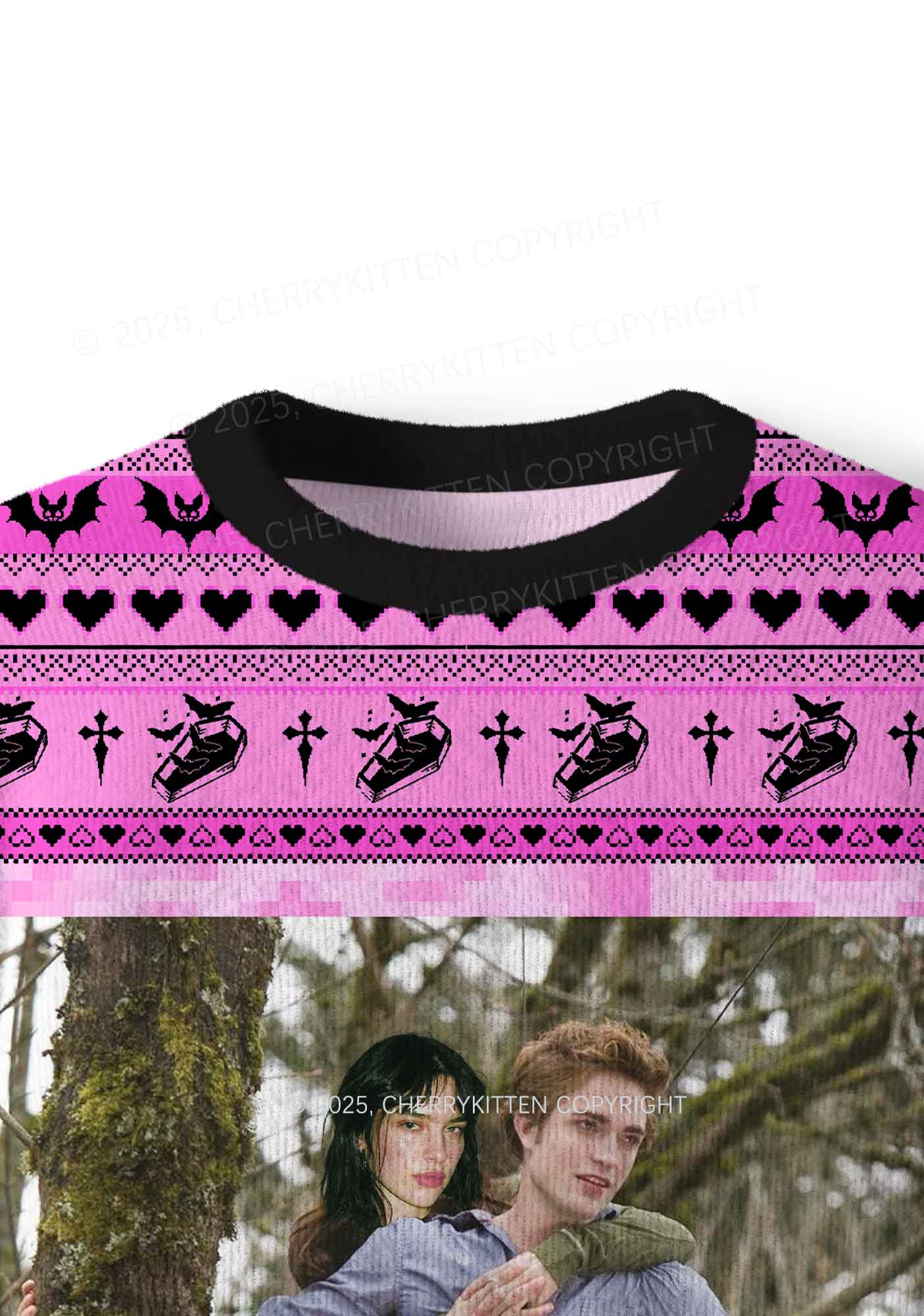 Pink Custom Face Y2K Christmas Knit Sweatshirt Cherrykitten - Image 6
