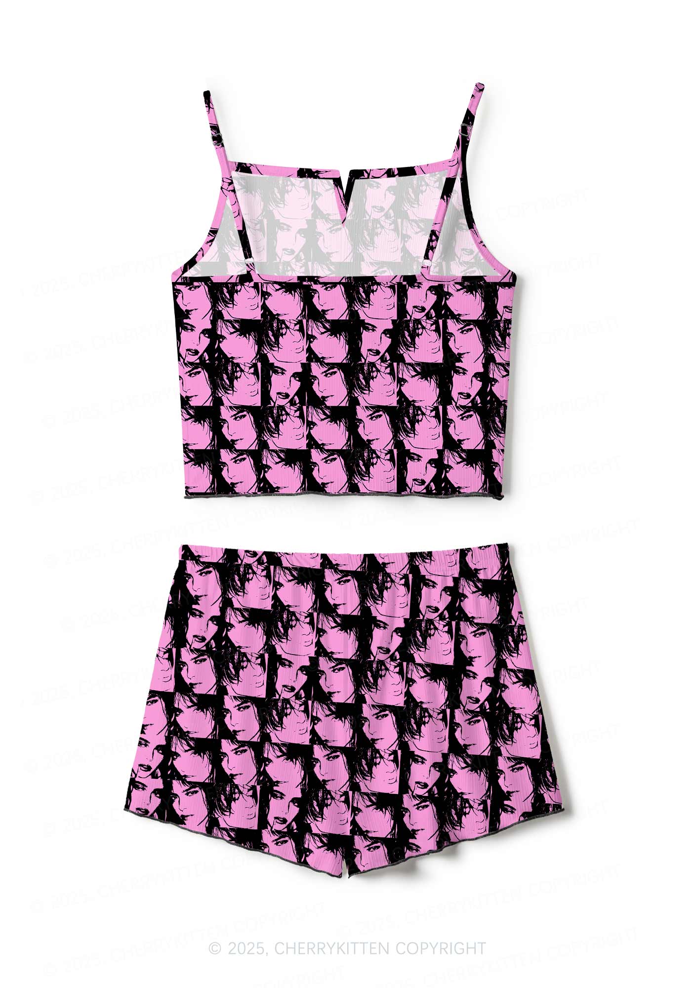 Pink Custom Portrait Valentine's Day Y2K Print Cami Shorts Pajama Set Cherrykitten - Image 3