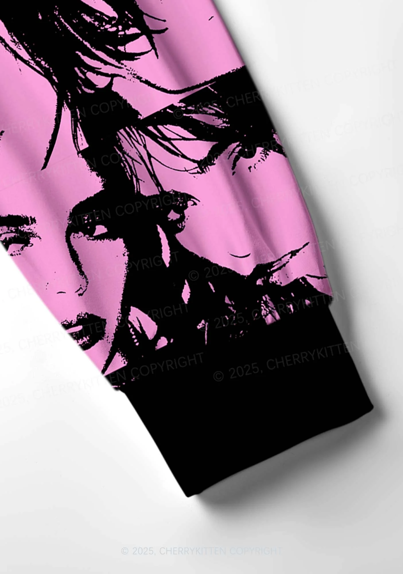 Pink Custom Portrait Valentine's Day Y2K Print Long Sleeve Pajama Set Cherrykitten - Image 5