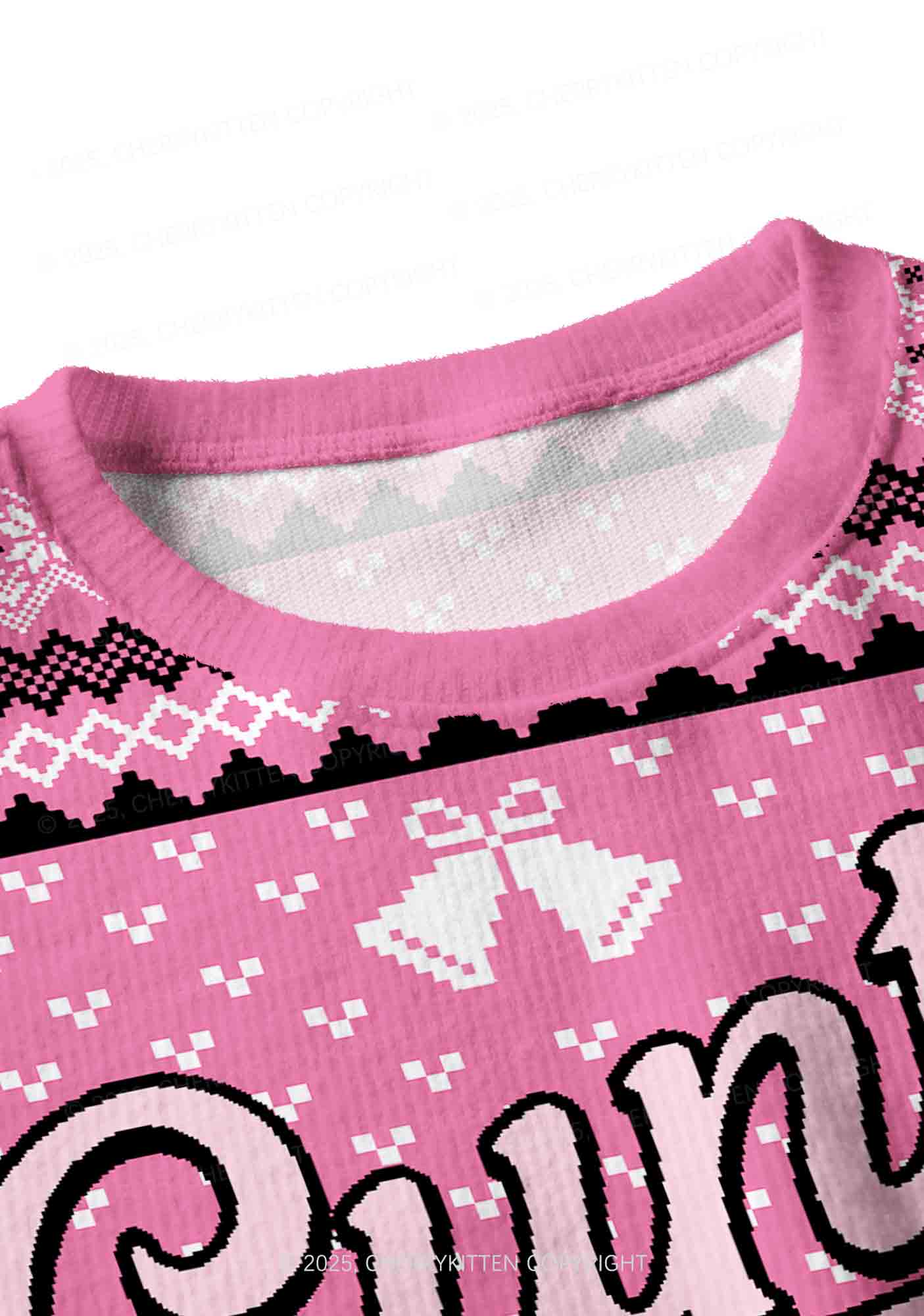 Pink Cxxt Star Y2K Christmas Crop Knit Sweatshirt Cherrykitten - Image 4