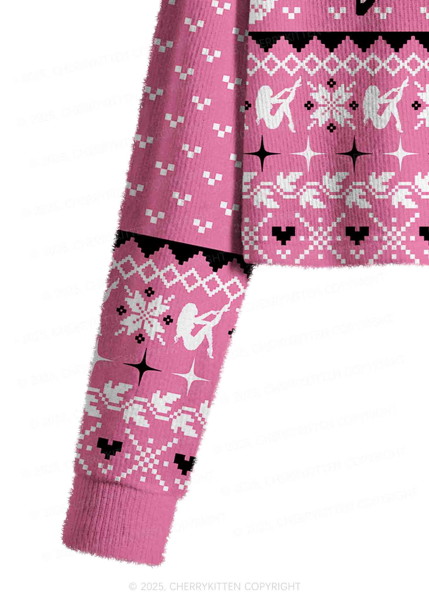 Pink Cxxt Star Y2K Christmas Crop Knit Sweatshirt Cherrykitten - Image 5