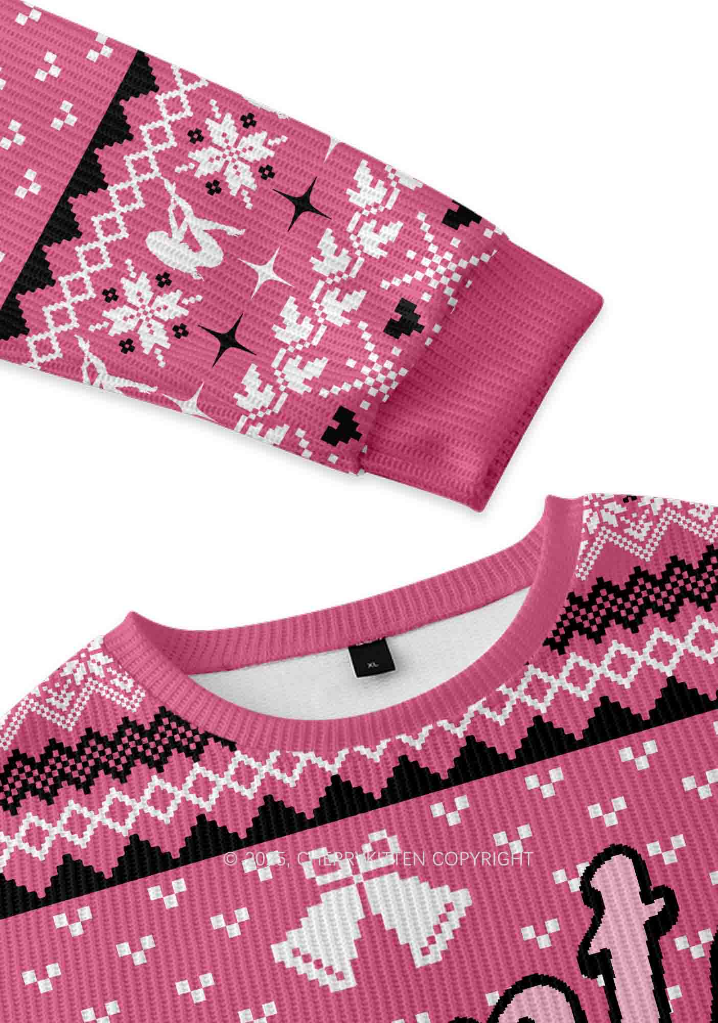 Pink Cxxt Star Y2K Christmas Knit Sweatshirt Cherrykitten - Image 3