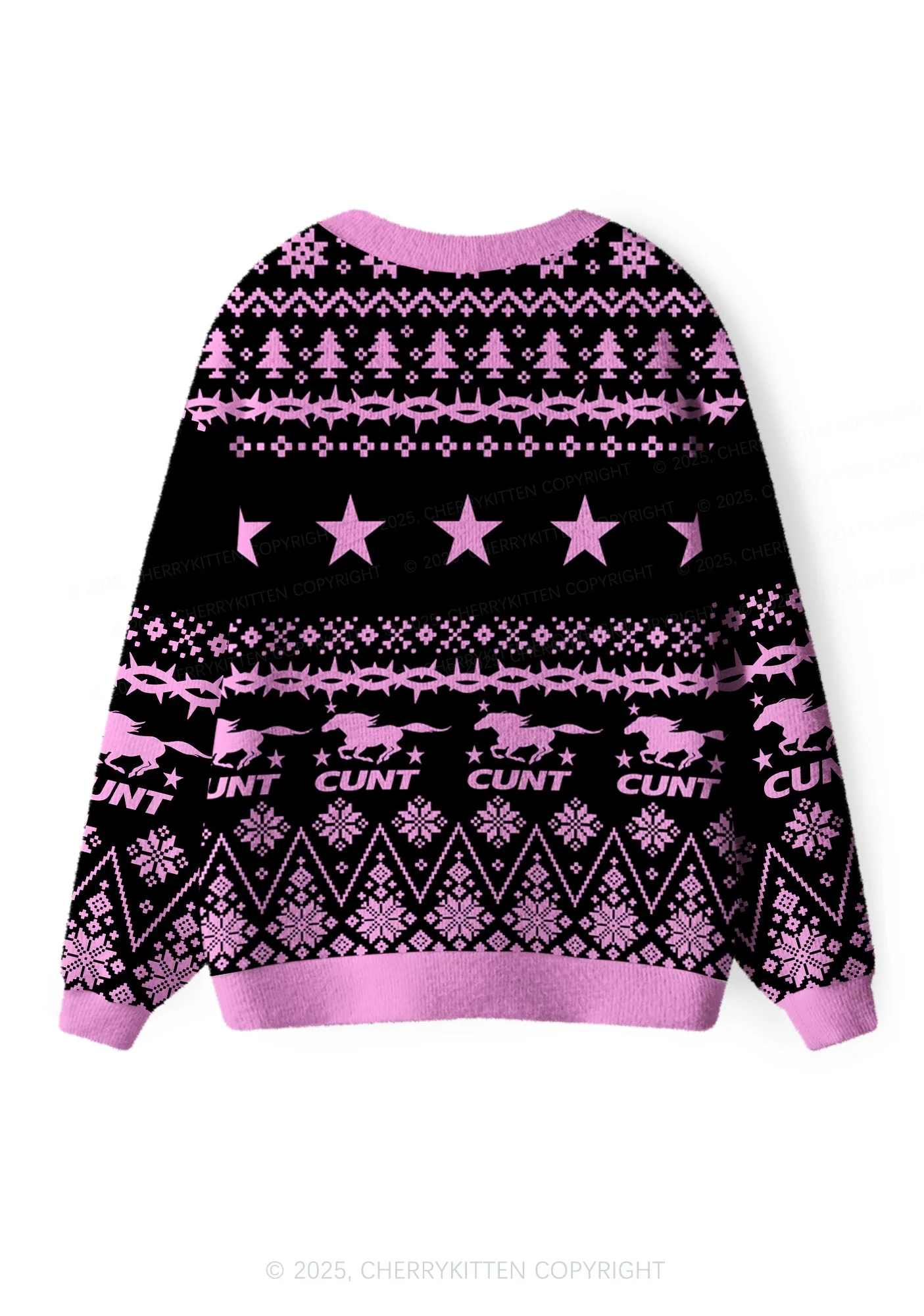 Pink Cxxt Stars Y2K Christmas Cardigan Knit Sweatshirt Cherrykitten - Image 2