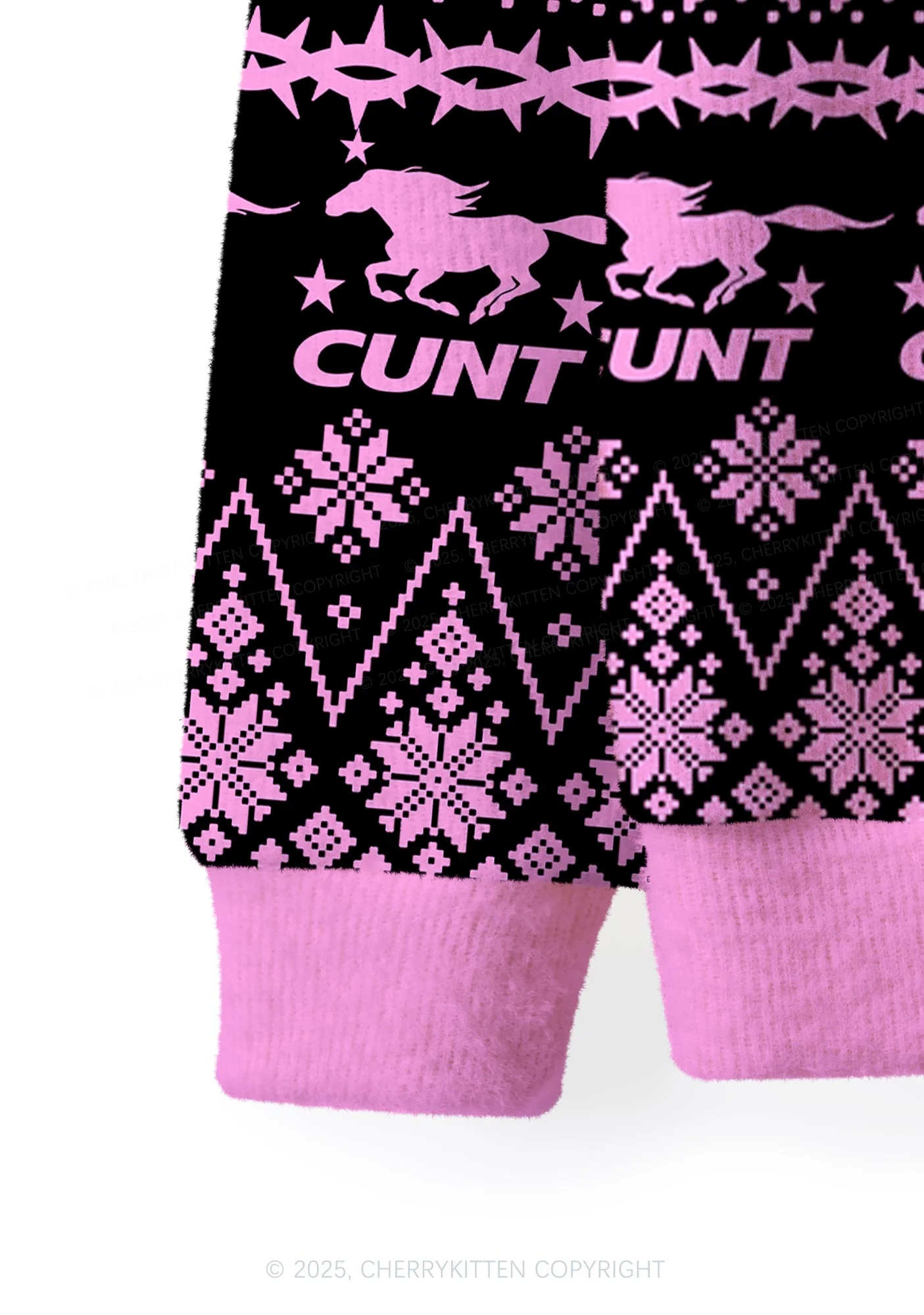 Pink Cxxt Stars Y2K Christmas Cardigan Knit Sweatshirt Cherrykitten - Image 4