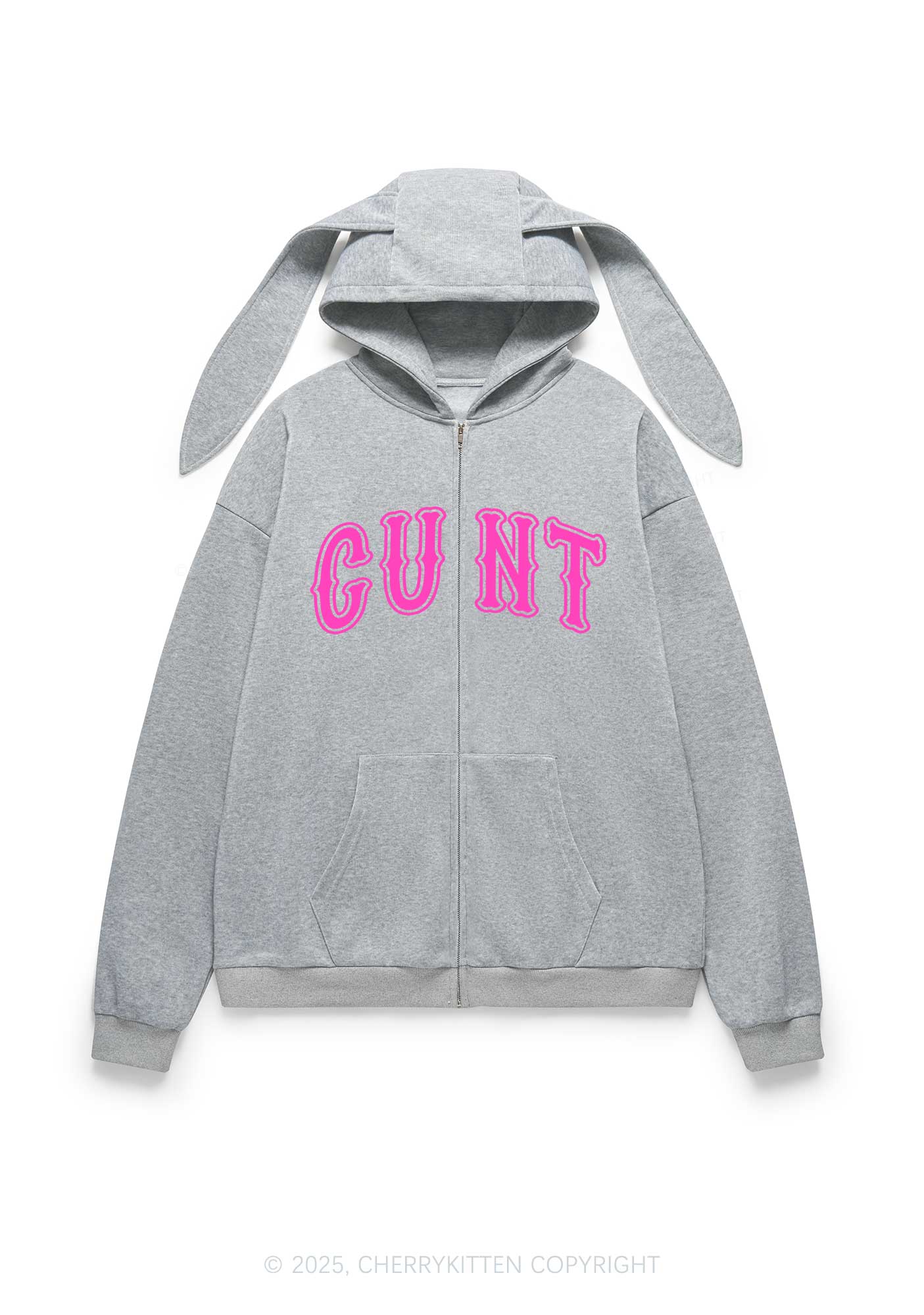 Pink Cxxt Y2K Bunny Ear Zip Hoodie Cherrykitten - Image 3