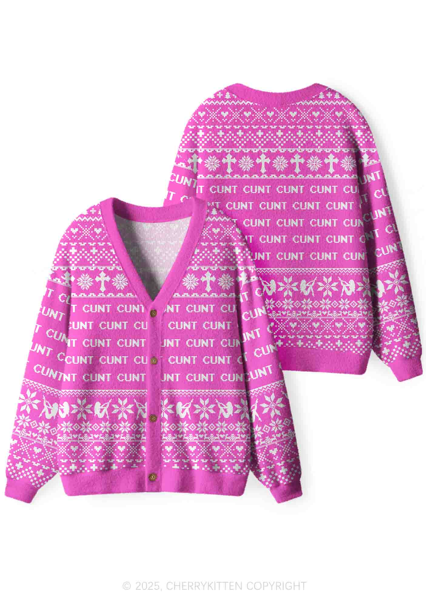 Pink Cxxt Y2K Christmas Cardigan Knit Sweatshirt Cherrykitten - Image 3