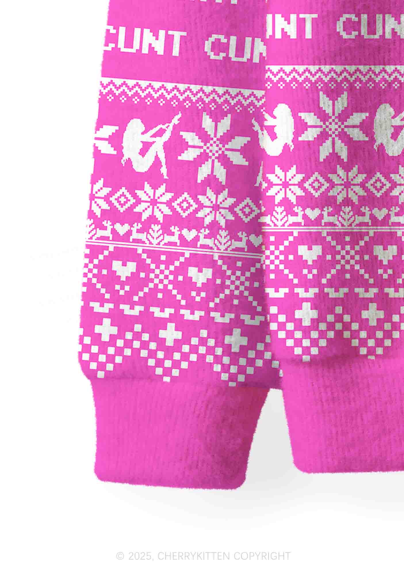 Pink Cxxt Y2K Christmas Cardigan Knit Sweatshirt Cherrykitten - Image 4