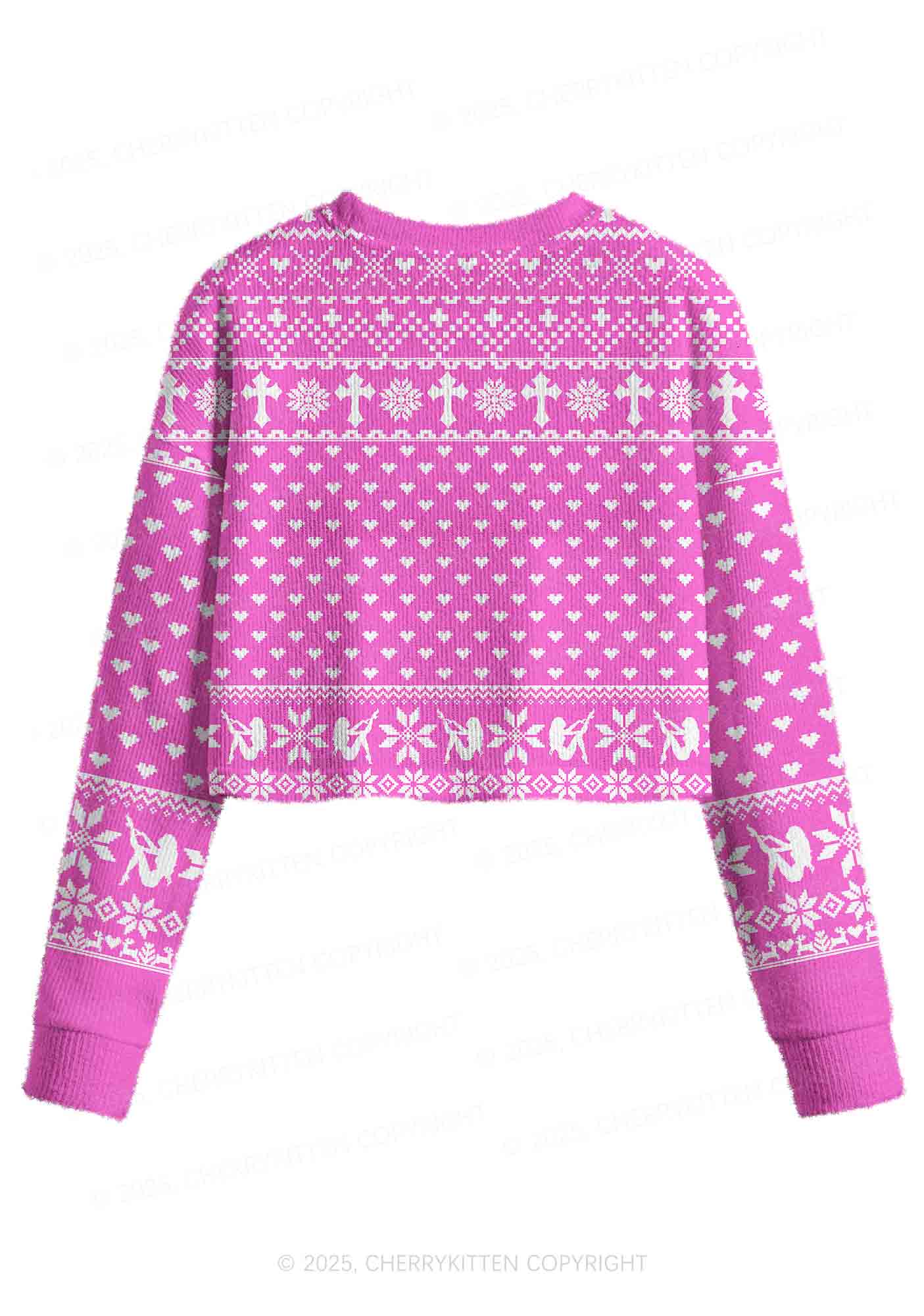 Pink Cxxt Y2K Christmas Crop Knit Sweatshirt Cherrykitten - Image 2