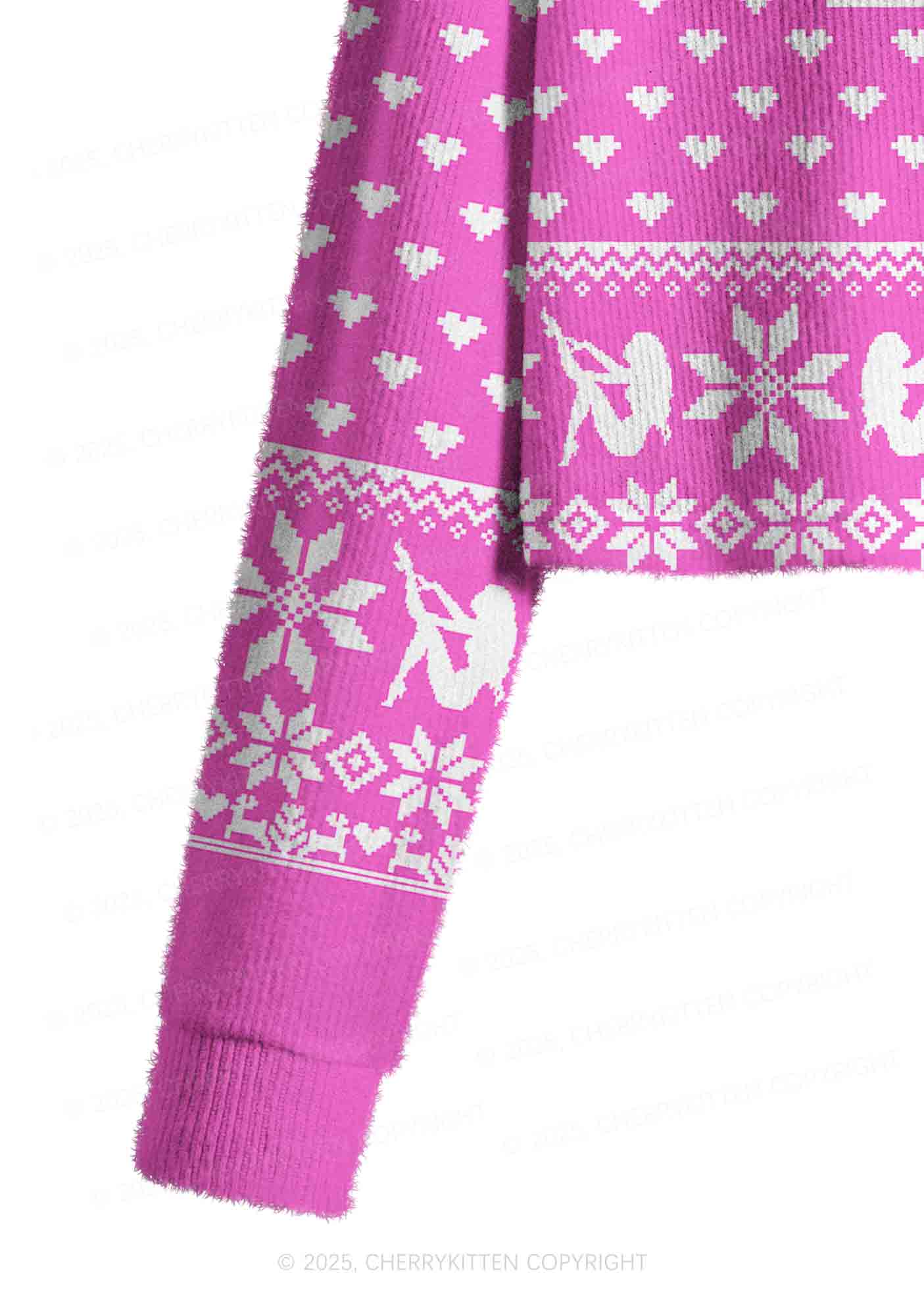 Pink Cxxt Y2K Christmas Crop Knit Sweatshirt Cherrykitten - Image 5