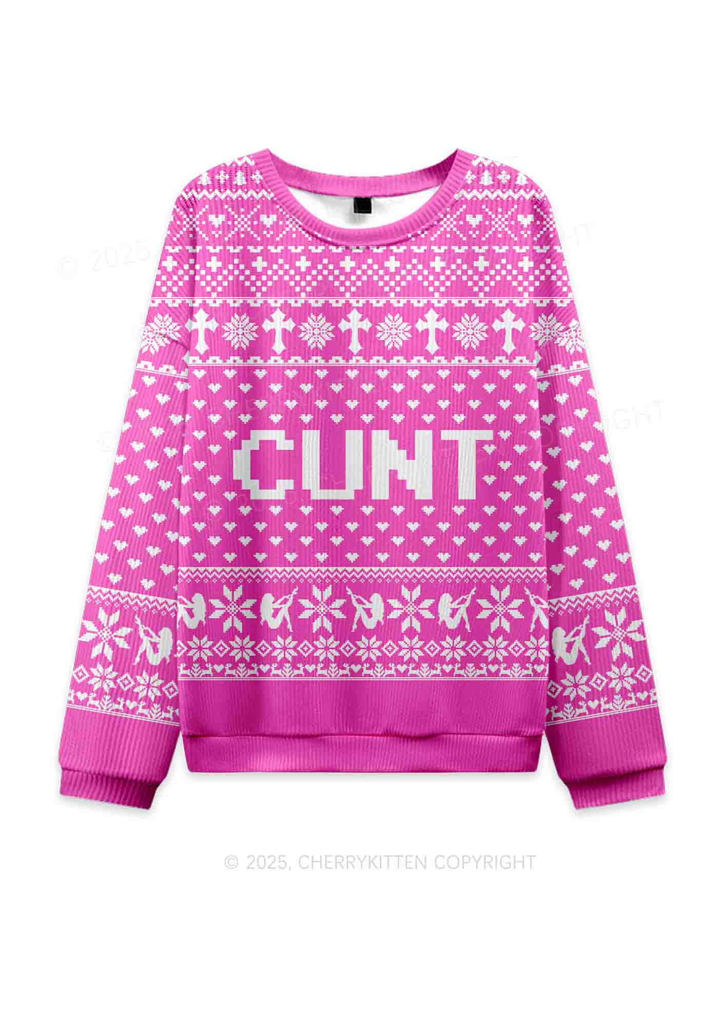 Pink Cxxt Y2K Christmas Knit Sweatshirt Cherrykitten - Image 2
