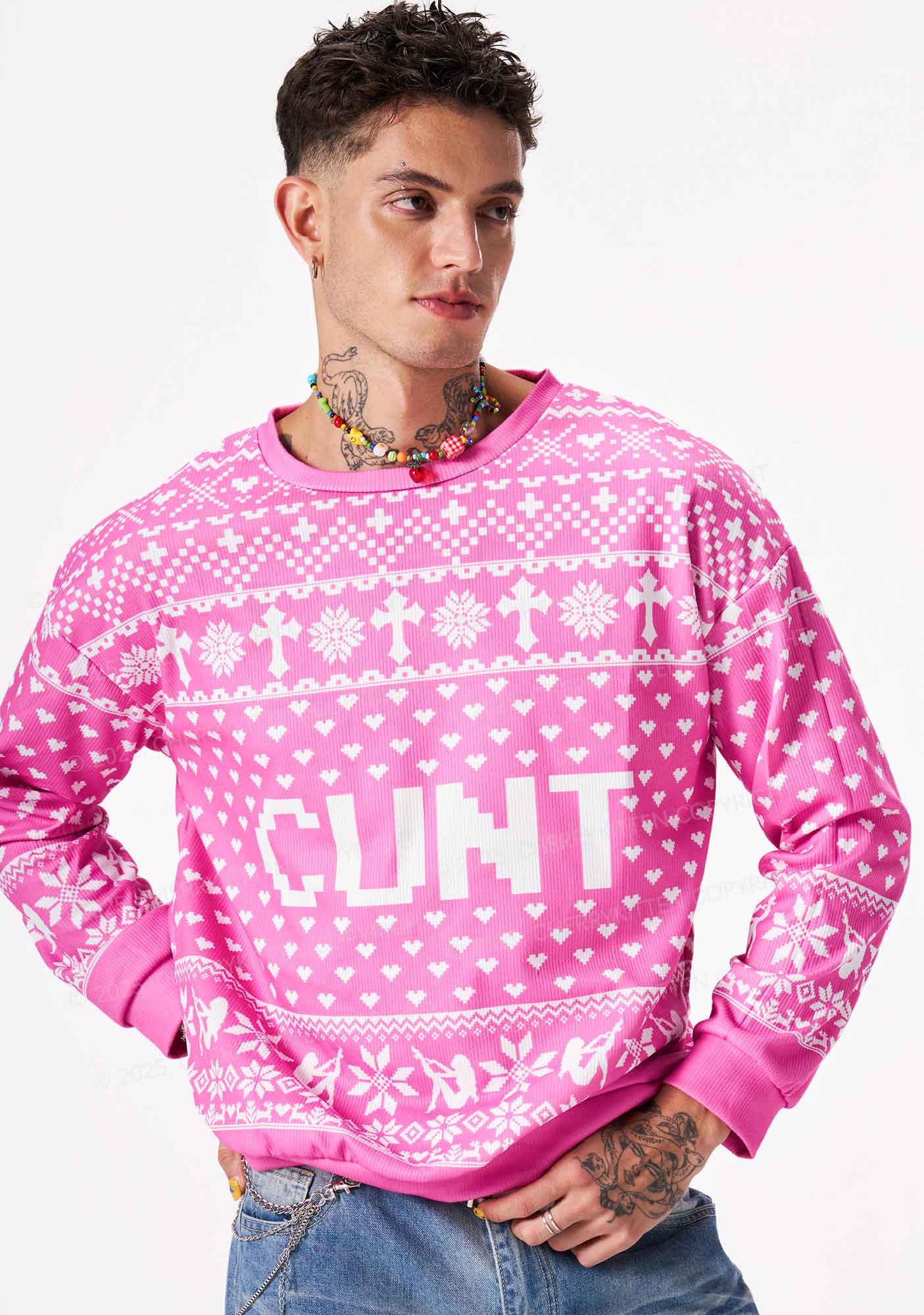Pink Cxxt Y2K Christmas Knit Sweatshirt Cherrykitten - Image 3