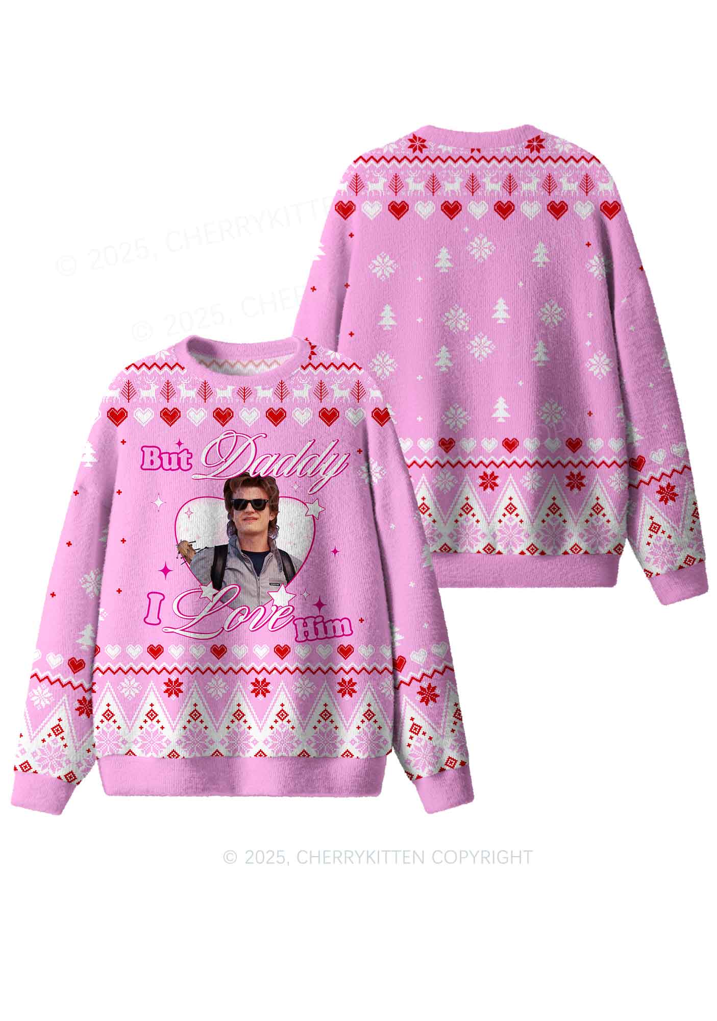 Pink Daddy I Love Him Y2K Christmas Knit Sweatshirt Cherrykitten - Image 3