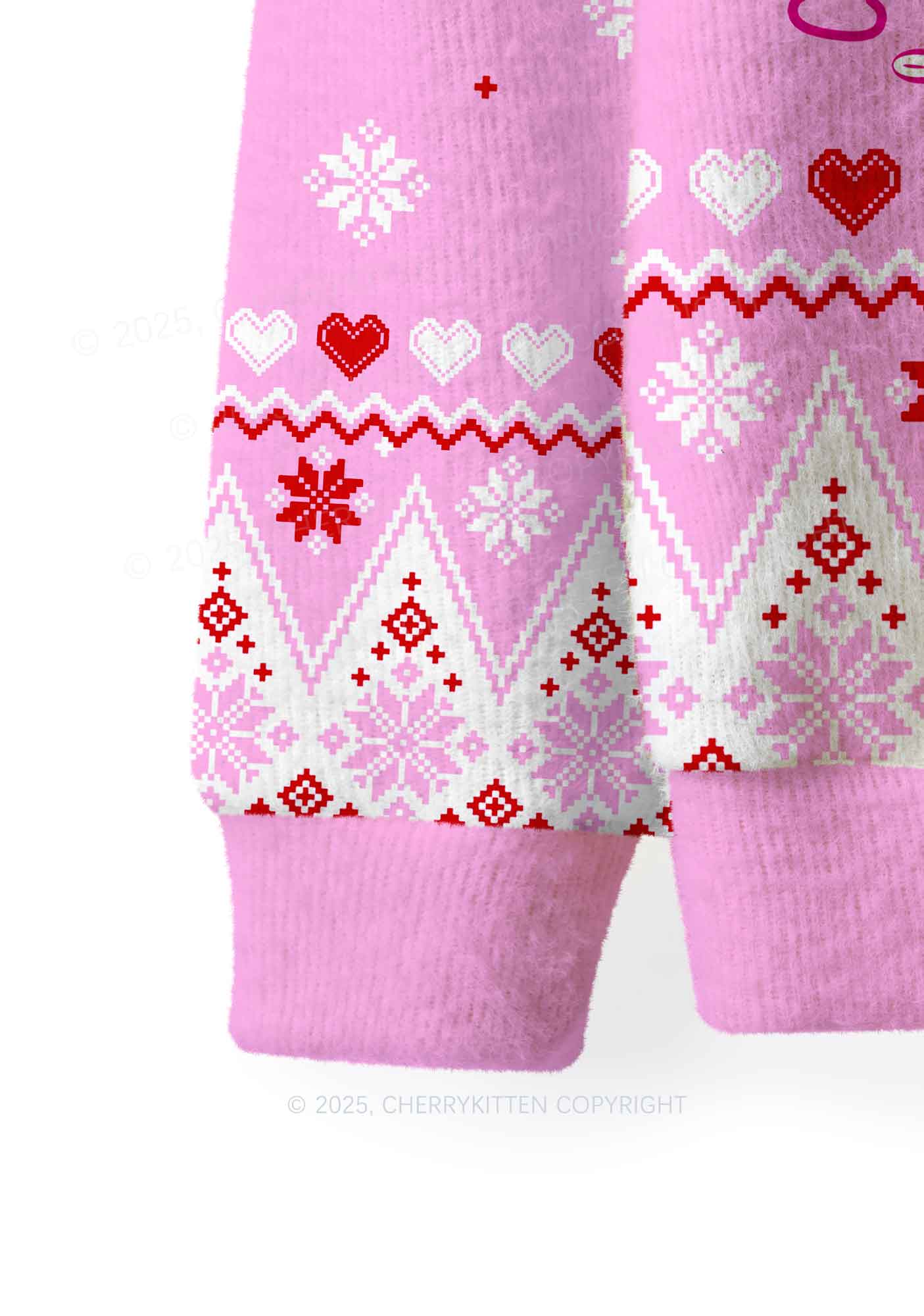 Pink Daddy I Love Him Y2K Christmas Knit Sweatshirt Cherrykitten - Image 4