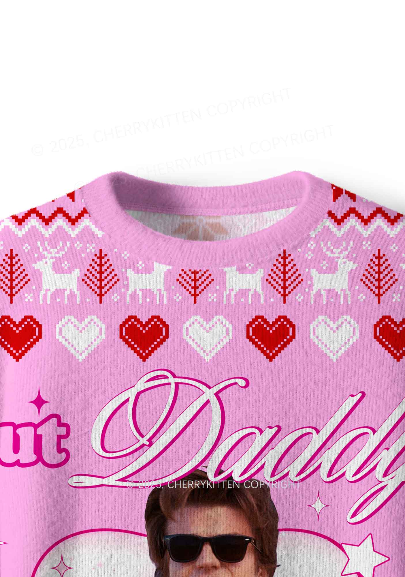 Pink Daddy I Love Him Y2K Christmas Knit Sweatshirt Cherrykitten - Image 5