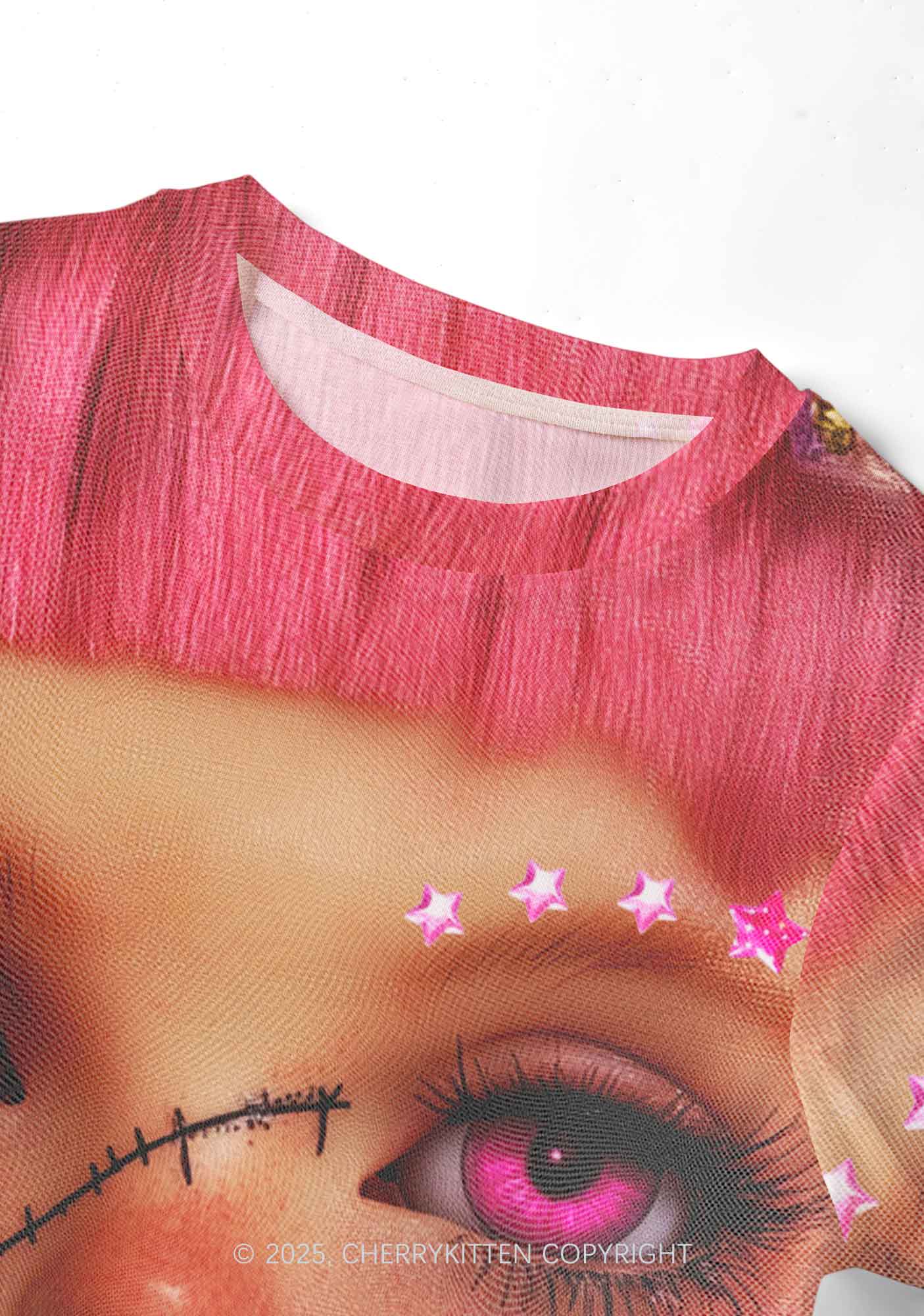 Pink Doll Y2K Mesh Crop Top Cherrykitten - Image 5