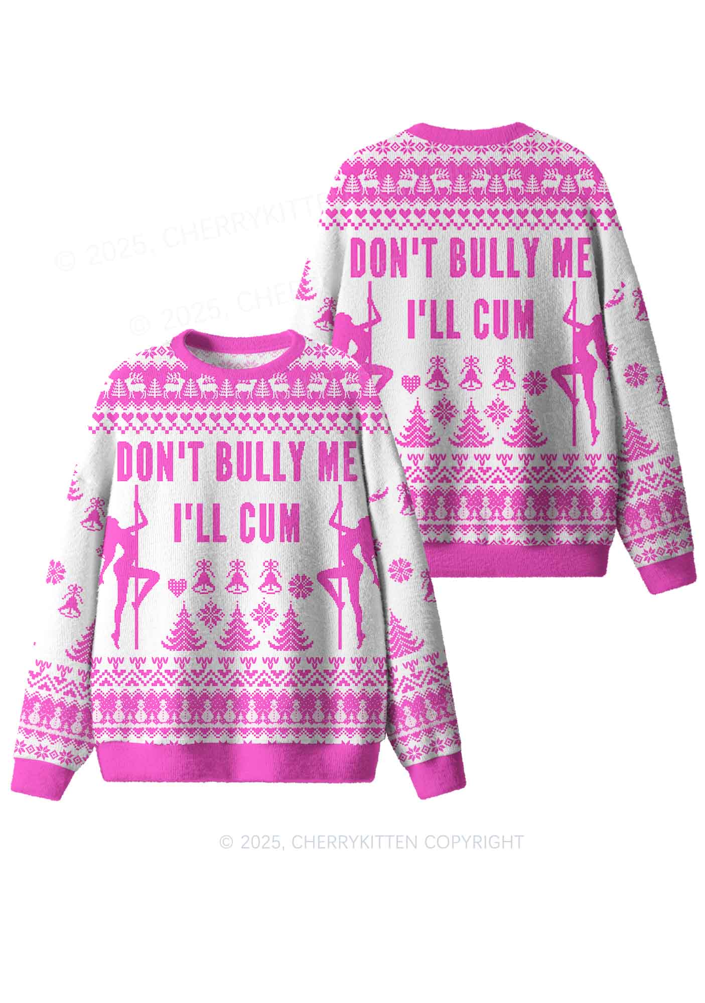 Pink Dont Bully Me Y2K Christmas Knit Sweatshirt Cherrykitten - Image 6