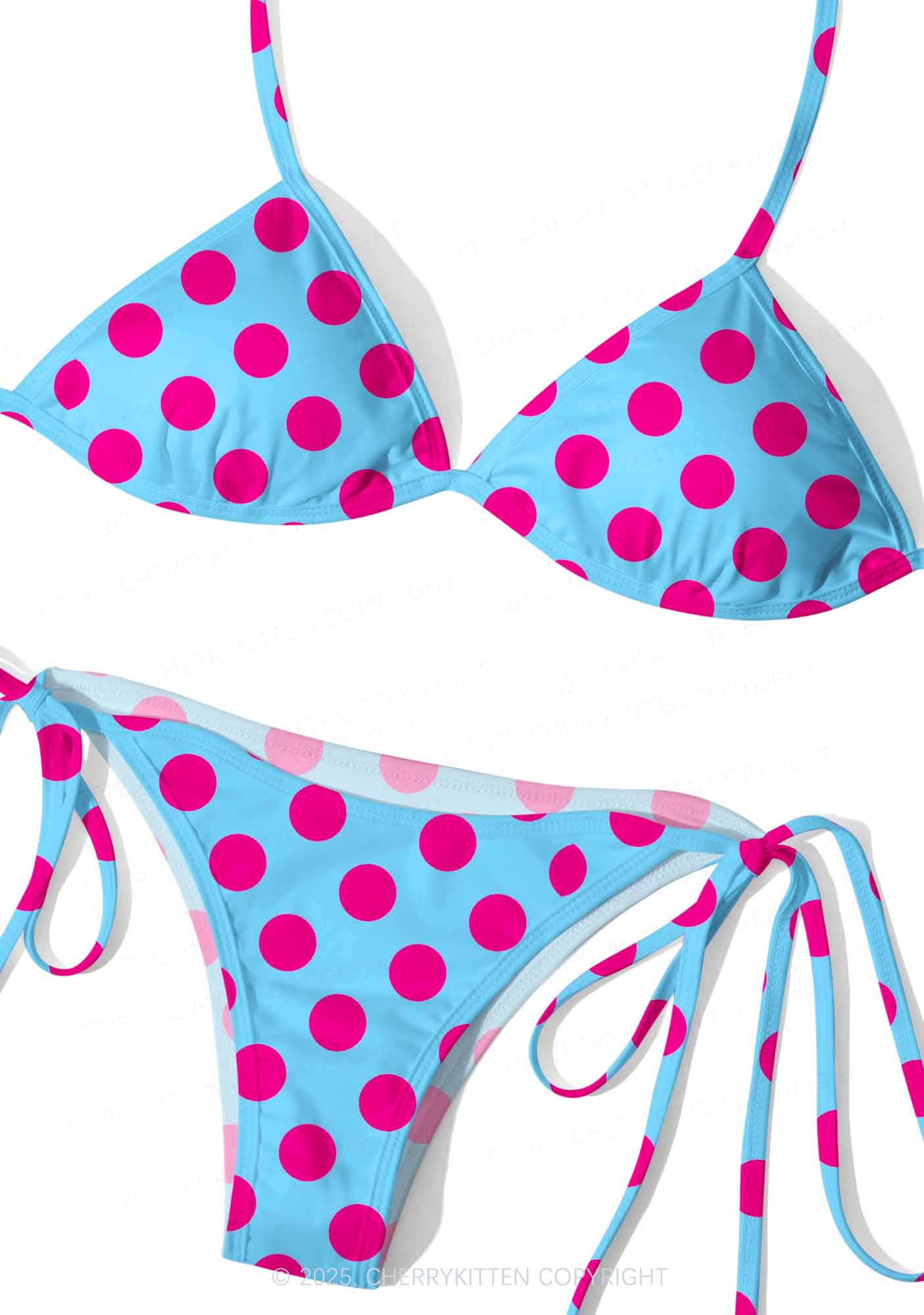 Pink Dots On Blue Y2K Print Bikini Set Cherrykitten - Image 3