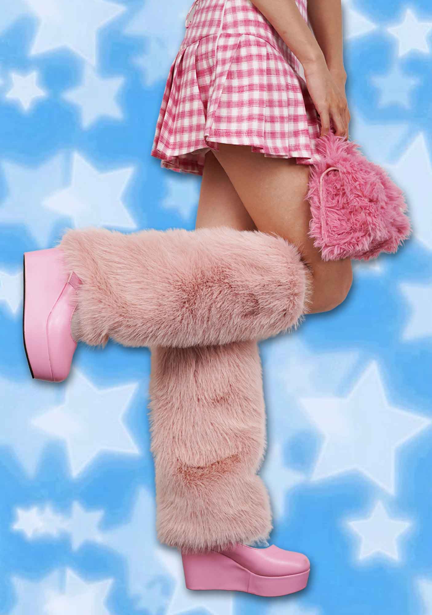 Pink Faux Fur Y2K Leg Warmers Cherrykitten - Image 2
