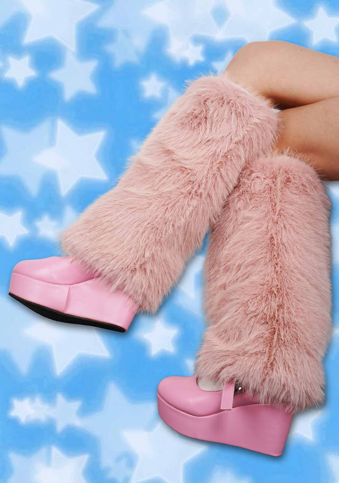 Pink Faux Fur Y2K Leg Warmers Cherrykitten - Image 3