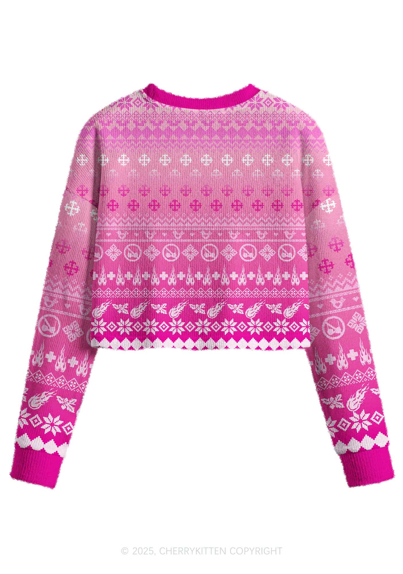 Pink Freak Y2K Christmas Crop Knit Sweatshirt Cherrykitten - Image 2