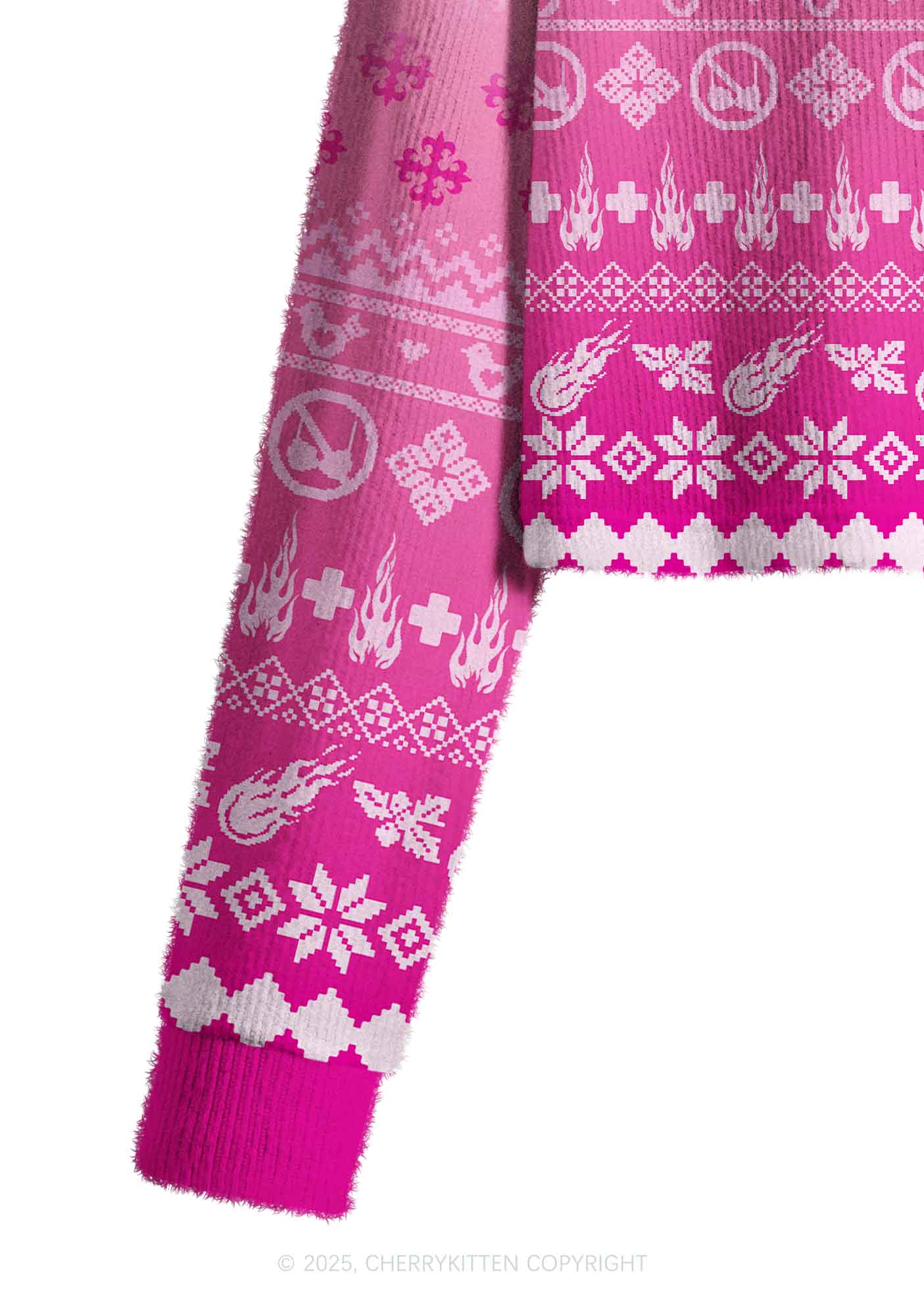 Pink Freak Y2K Christmas Crop Knit Sweatshirt Cherrykitten - Image 5