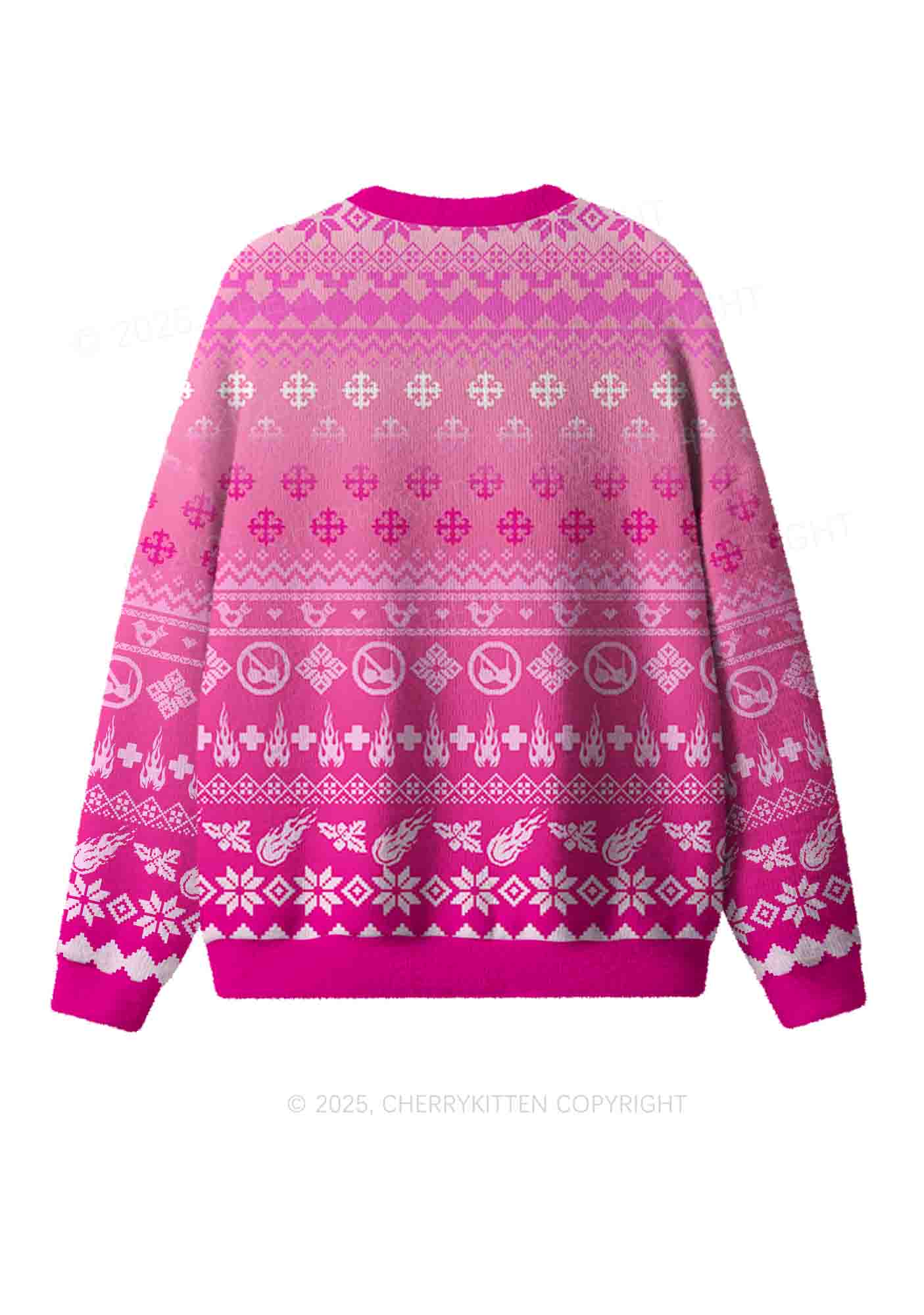 Pink Freak Y2K Christmas Knit Sweatshirt Cherrykitten - Image 2