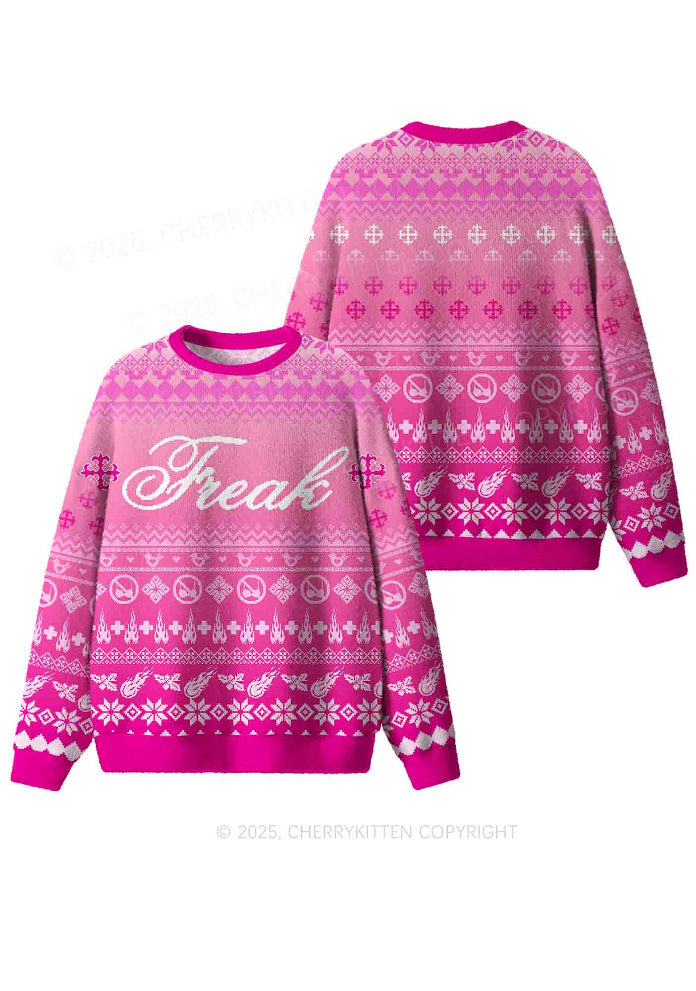 Pink Freak Y2K Christmas Knit Sweatshirt Cherrykitten - Image 3