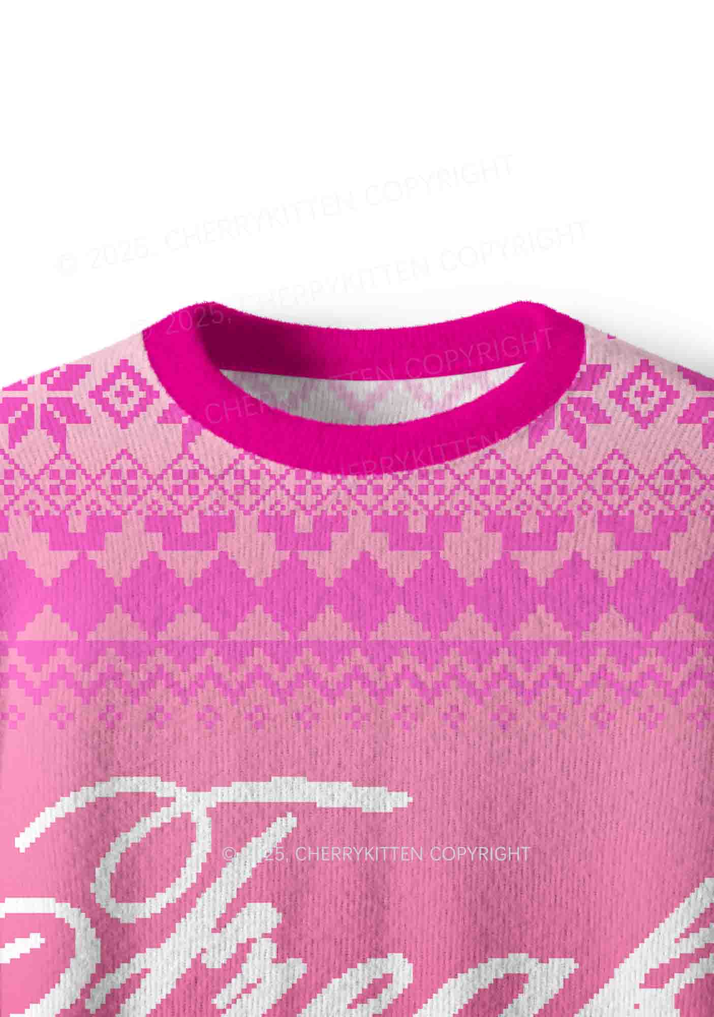 Pink Freak Y2K Christmas Knit Sweatshirt Cherrykitten - Image 5