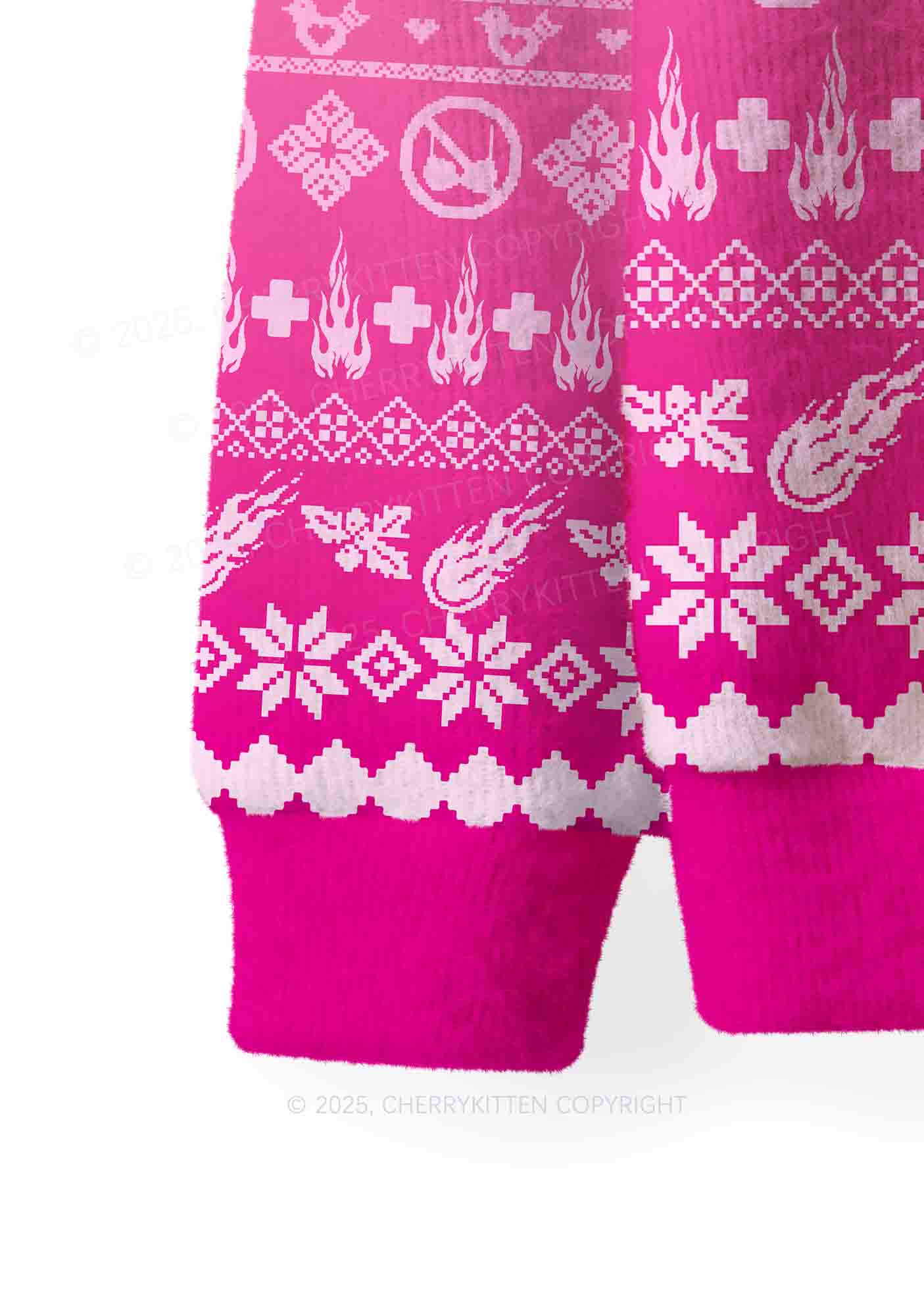 Pink Freak Y2K Christmas Knit Sweatshirt Cherrykitten - Image 6