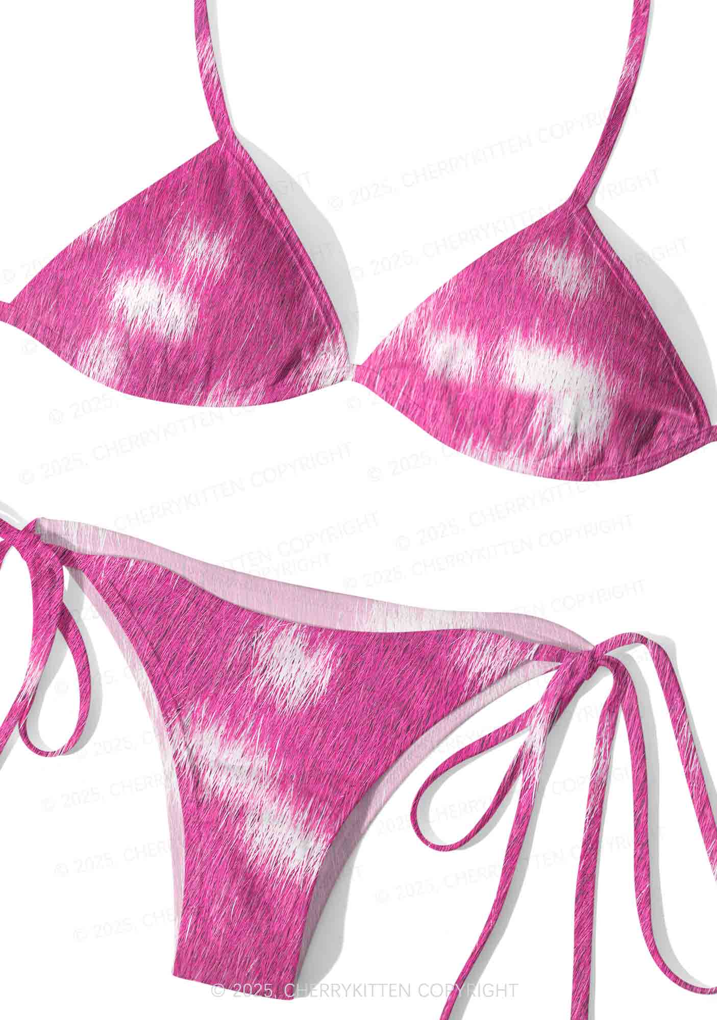 Pink Furry Leopard Y2K Print Bikini Set Cherrykitten - Image 3