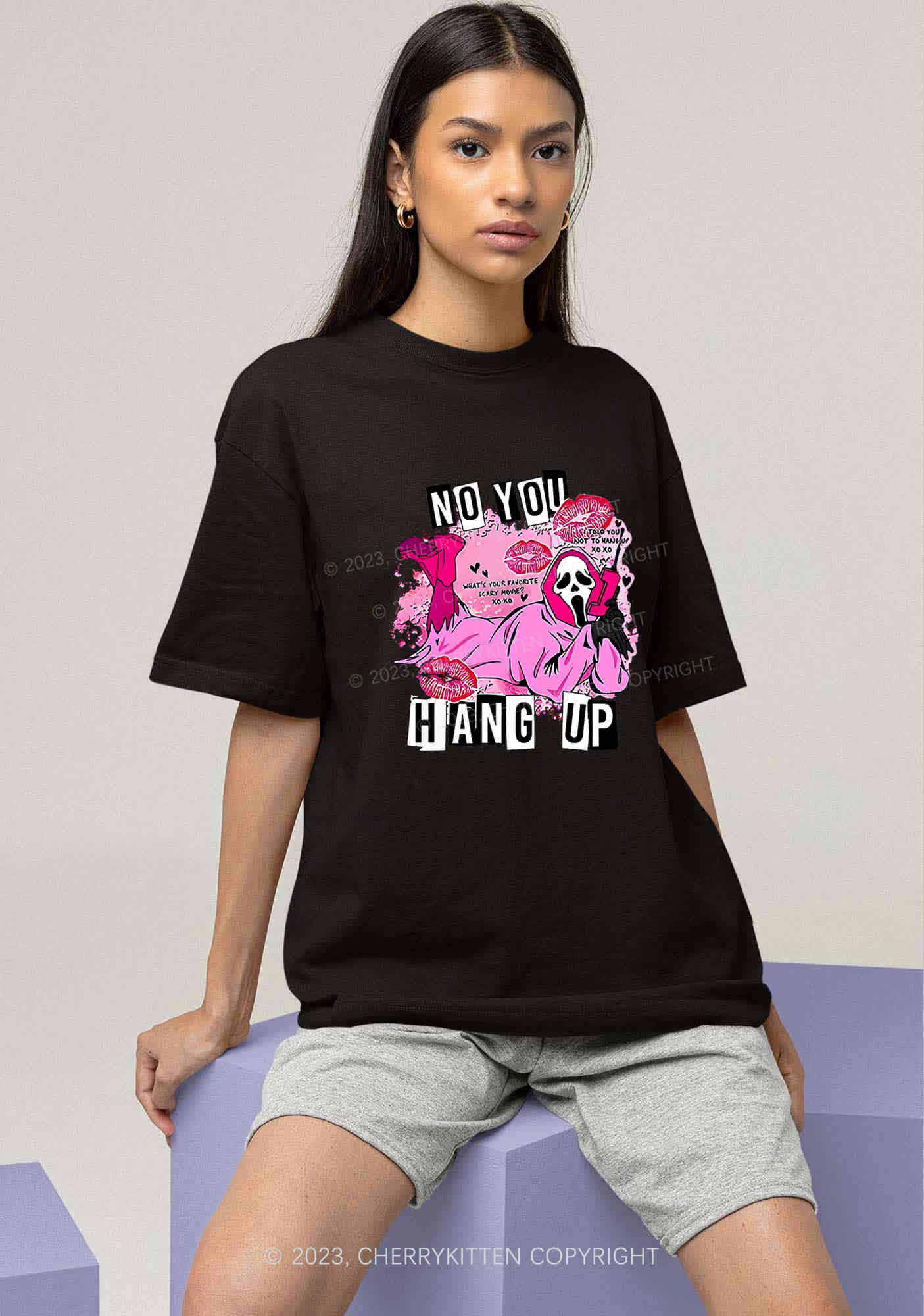 Pink Ghost Lying Halloween Y2K Chunky Shirt Cherrykitten - Image 2