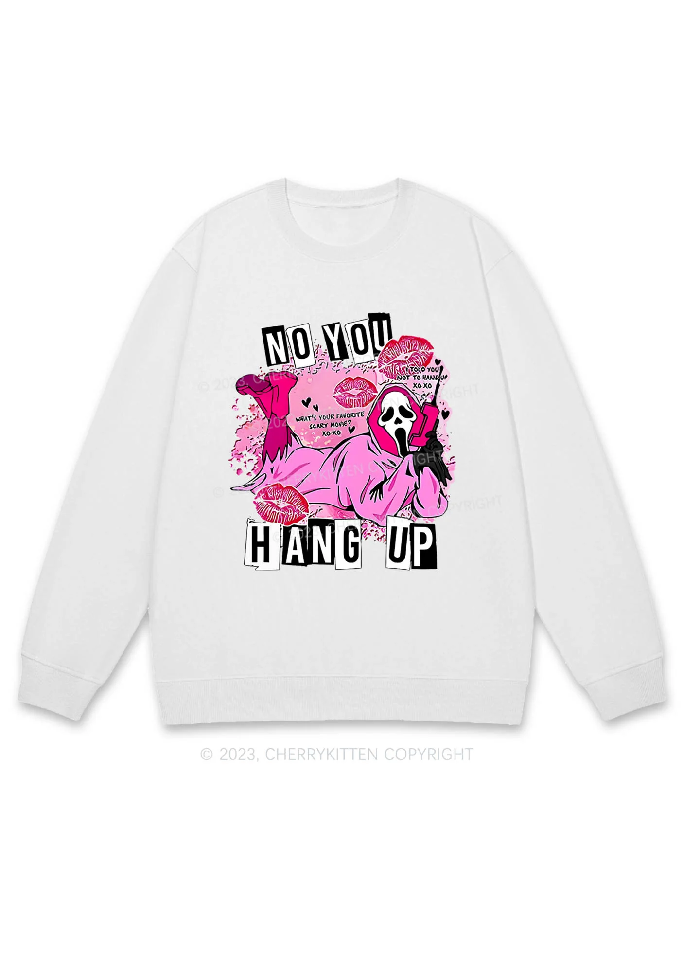 Pink Ghost Lying Halloween Y2K Sweatshirt Cherrykitten - Image 2
