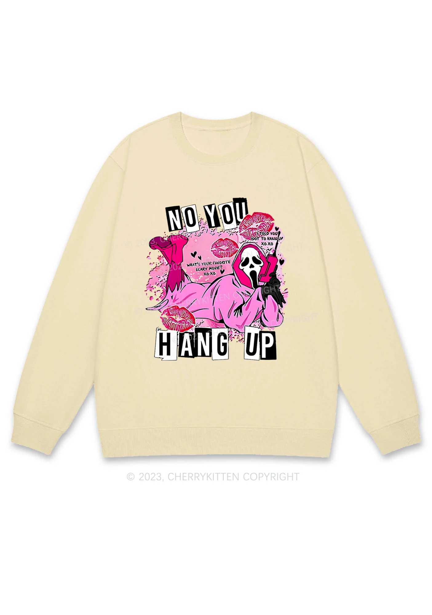 Pink Ghost Lying Halloween Y2K Sweatshirt Cherrykitten - Image 4