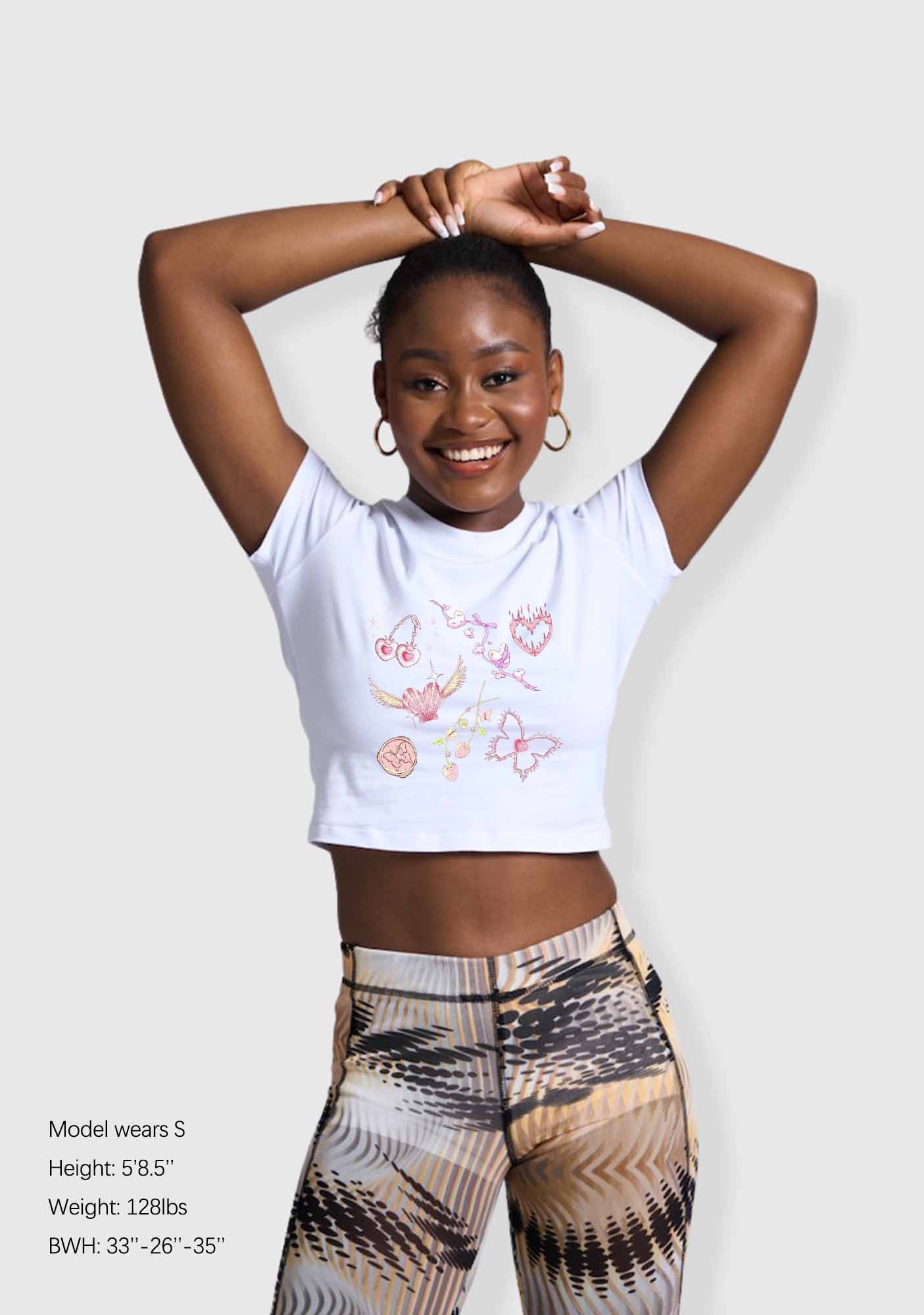 Pink Heart Butterfly Cherry Strawberry Y2K Baby Tee - Image 2