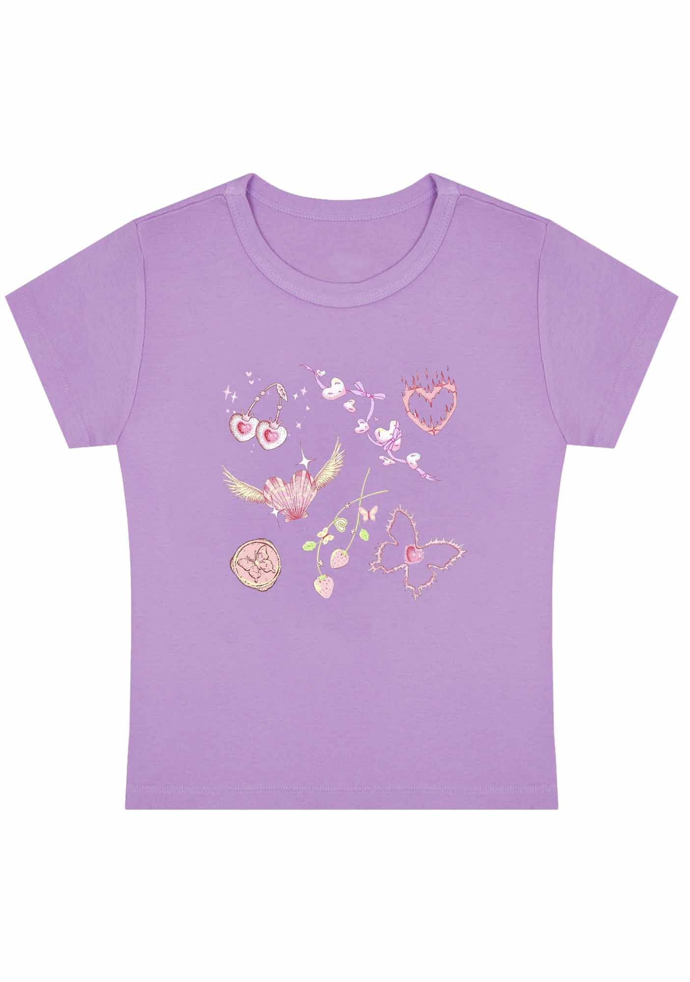 Pink Heart Butterfly Cherry Strawberry Y2K Baby Tee - Image 3