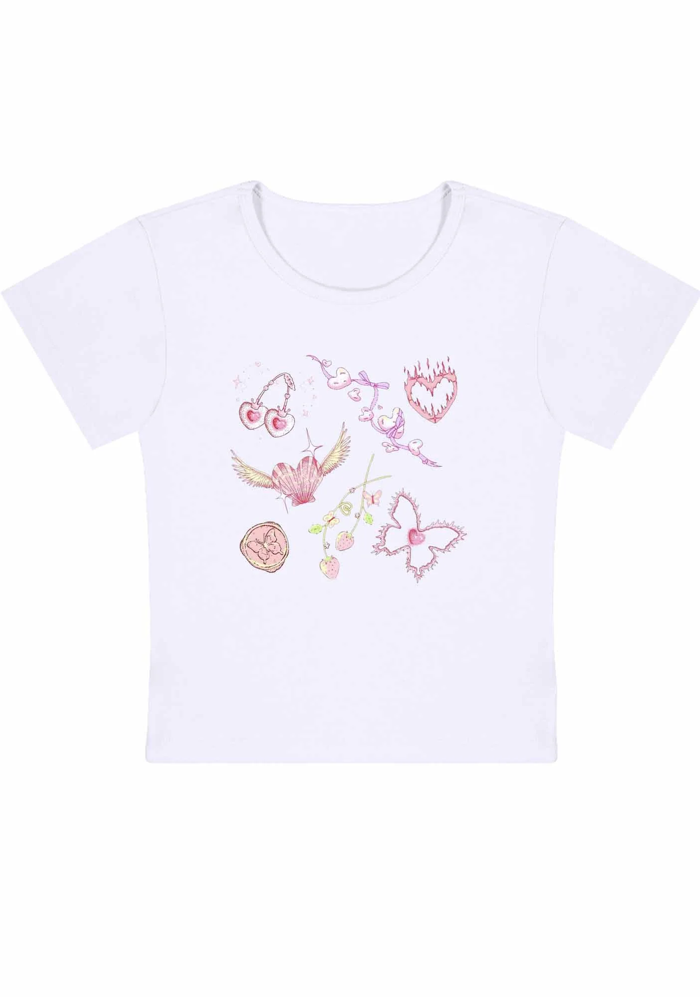 Pink Heart Butterfly Cherry Strawberry Y2K Baby Tee - Image 4