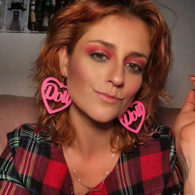 Pink Heart Doll Y2K Earrings Cherrykitten - Image 2