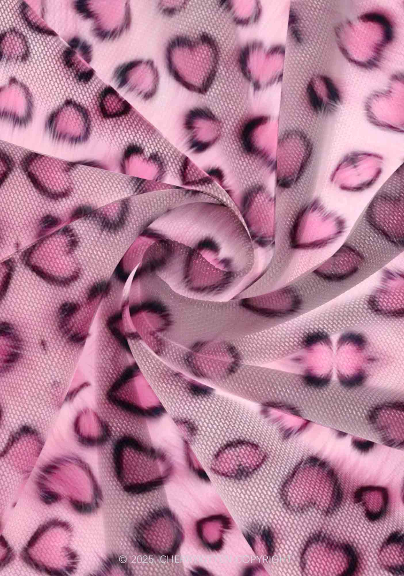 Pink Heart Leopard Y2K Print Mini Layered Skirt Cherrykitten - Image 4