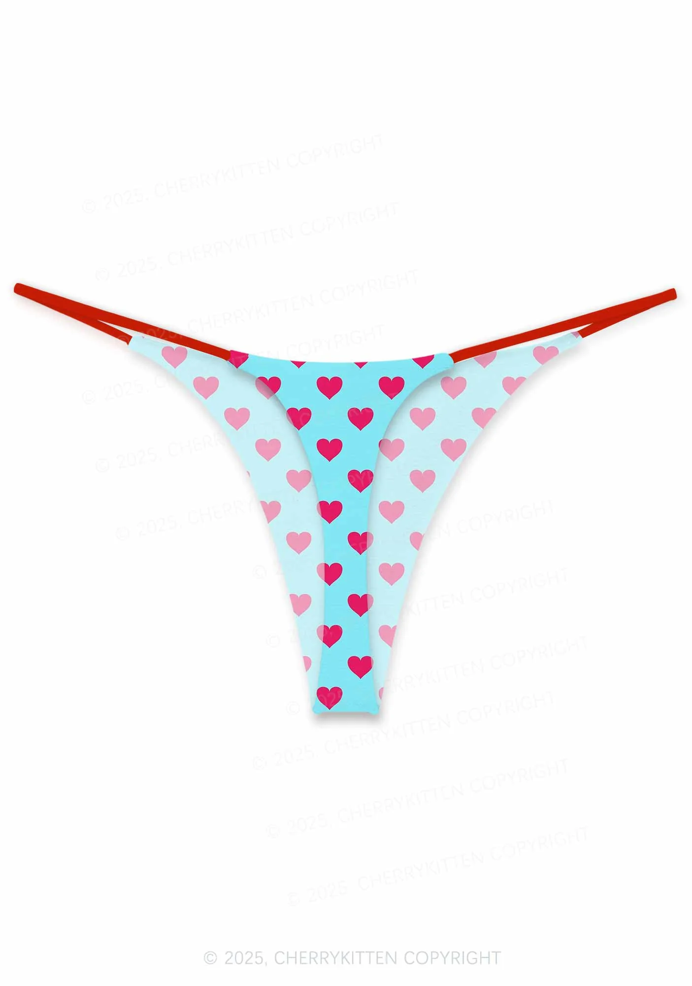 Pink Heart On Blue Valentine's Day Y2K Print Couples Thong Set Cherrykitten - Image 3