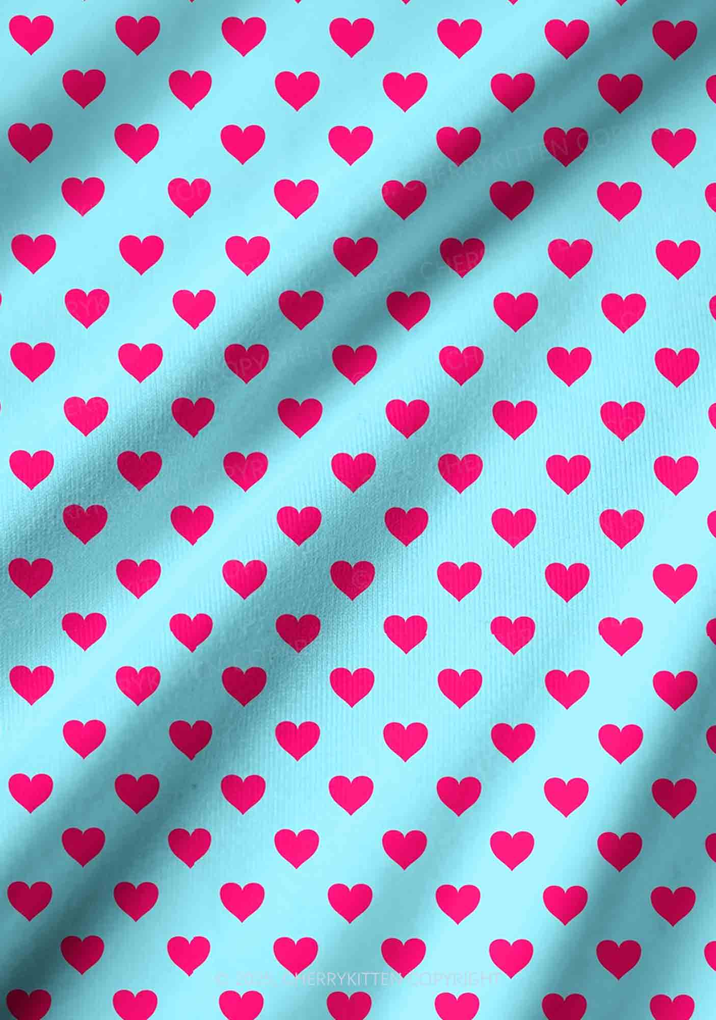 Pink Heart On Blue Valentine's Day Y2K Print Long Sleeve Pajama Set Cherrykitten - Image 3