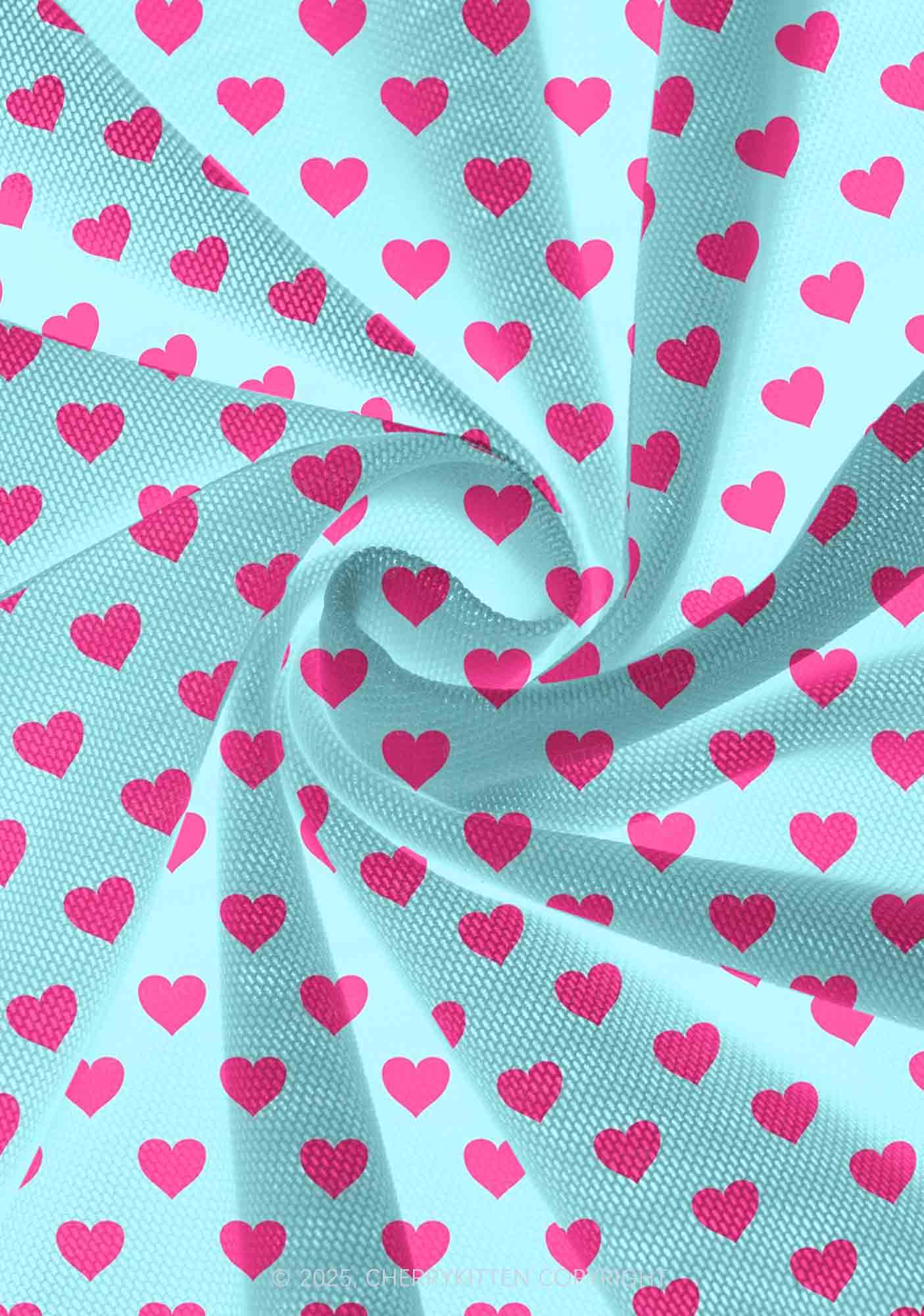 Pink Heart On Blue Valentine's Day Y2K Print Mini Layered Skirt Cherrykitten - Image 3