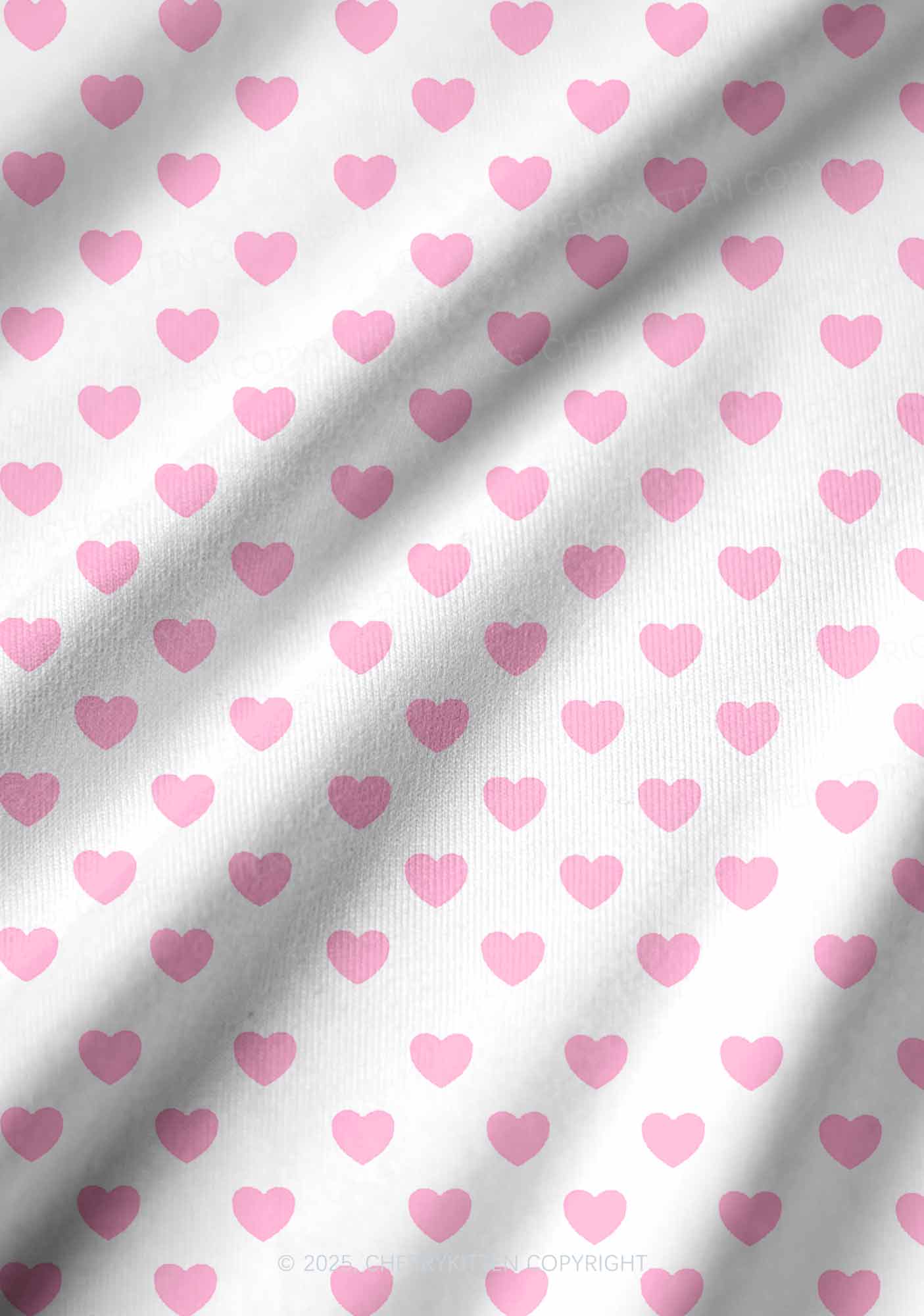 Pink Heart On White Valentine's Day Y2K Print Long Sleeve Pajama Set Cherrykitten - Image 3