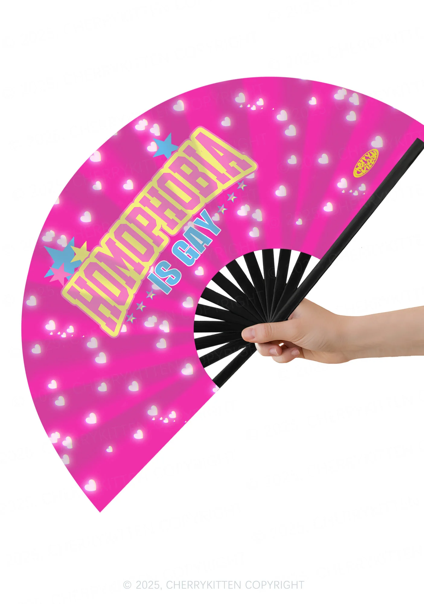 Pink Homophobia Gay Pride Y2K Rave Hand Fan Cherrykitten - Image 2