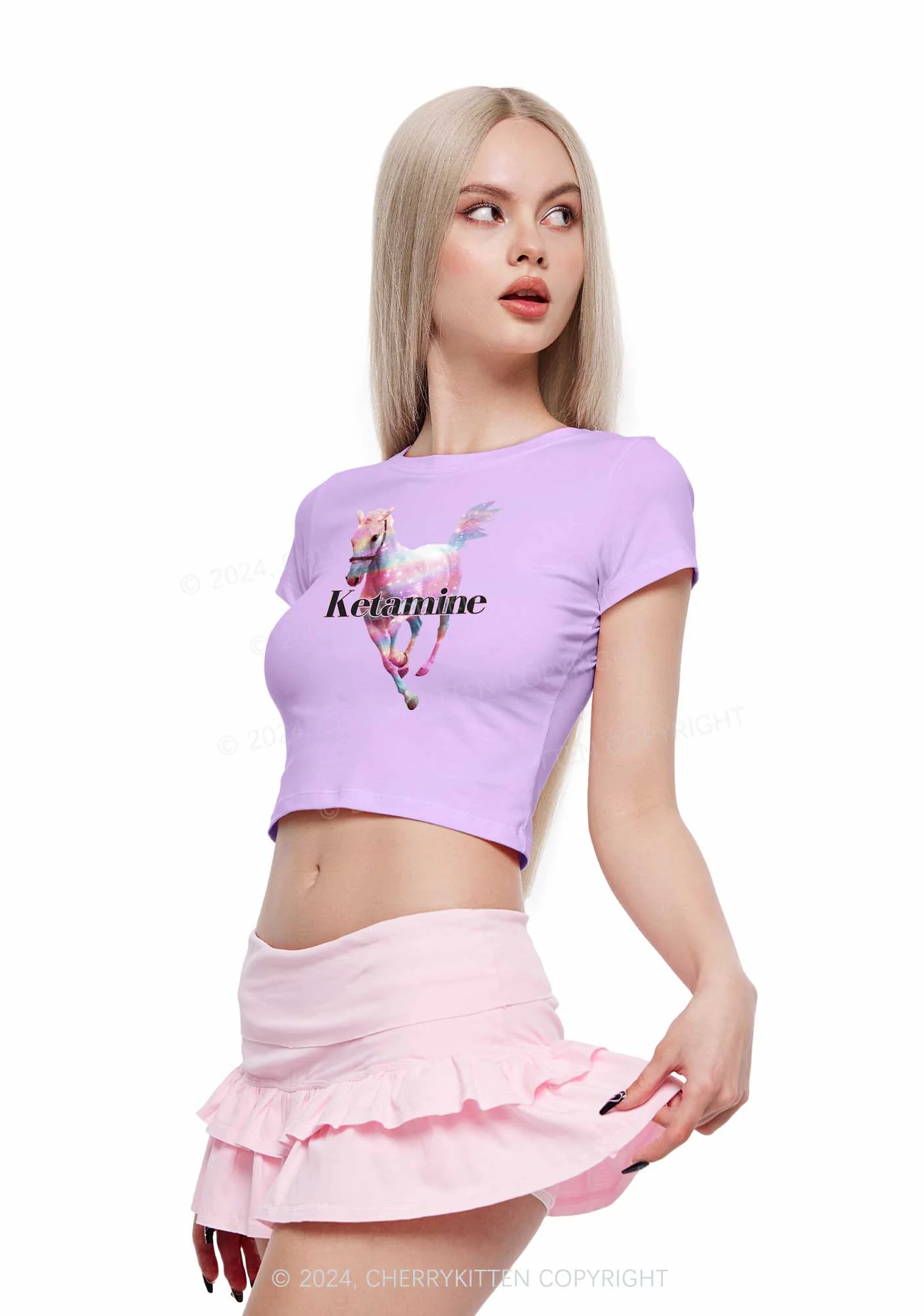 Pink Horse Y2K Baby Tee Cherrykitten - Image 2