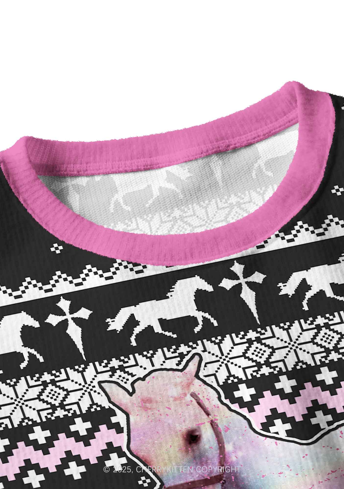 Pink Horse Y2K Christmas Crop Knit Sweatshirt Cherrykitten - Image 4