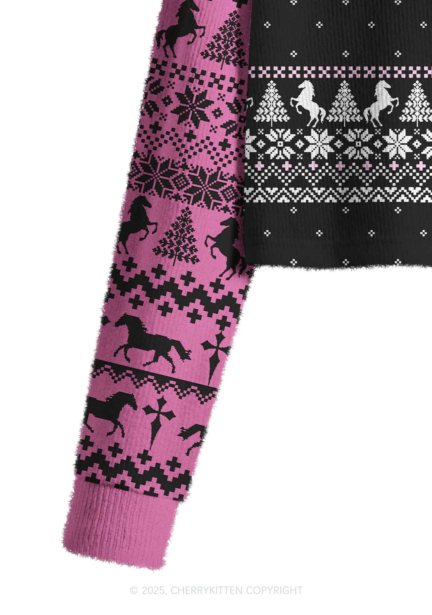 Pink Horse Y2K Christmas Crop Knit Sweatshirt Cherrykitten - Image 5