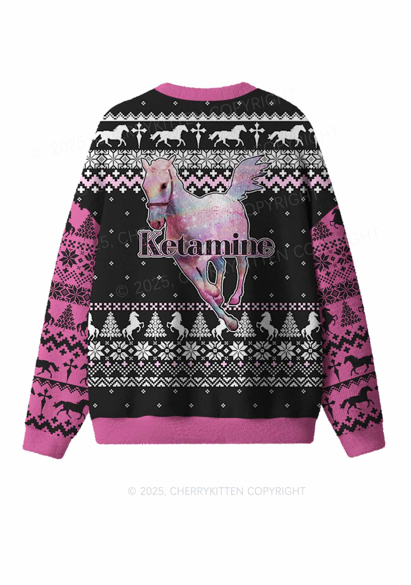 Pink Horse Y2K Christmas Knit Sweatshirt Cherrykitten - Image 2