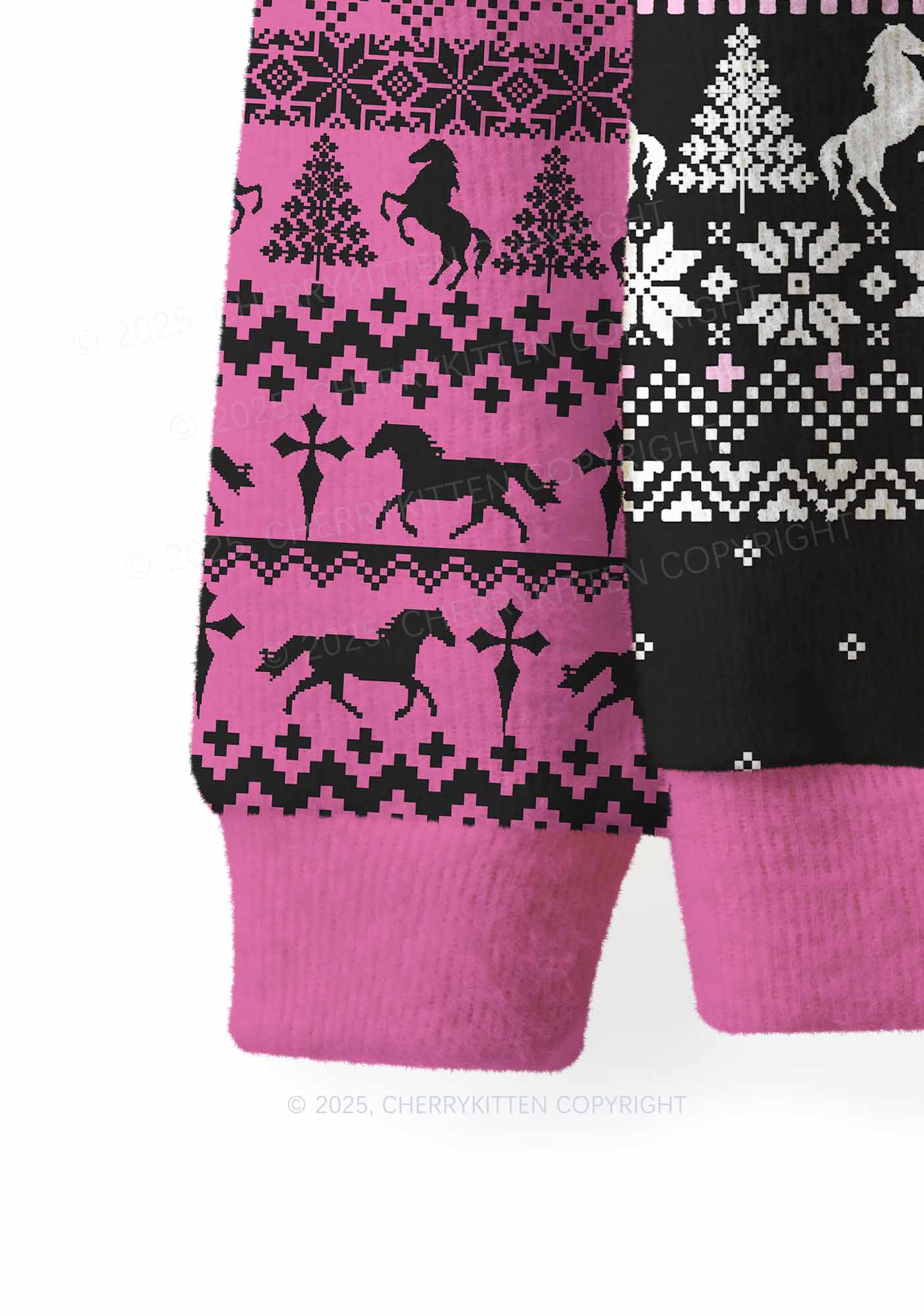 Pink Horse Y2K Christmas Knit Sweatshirt Cherrykitten - Image 4