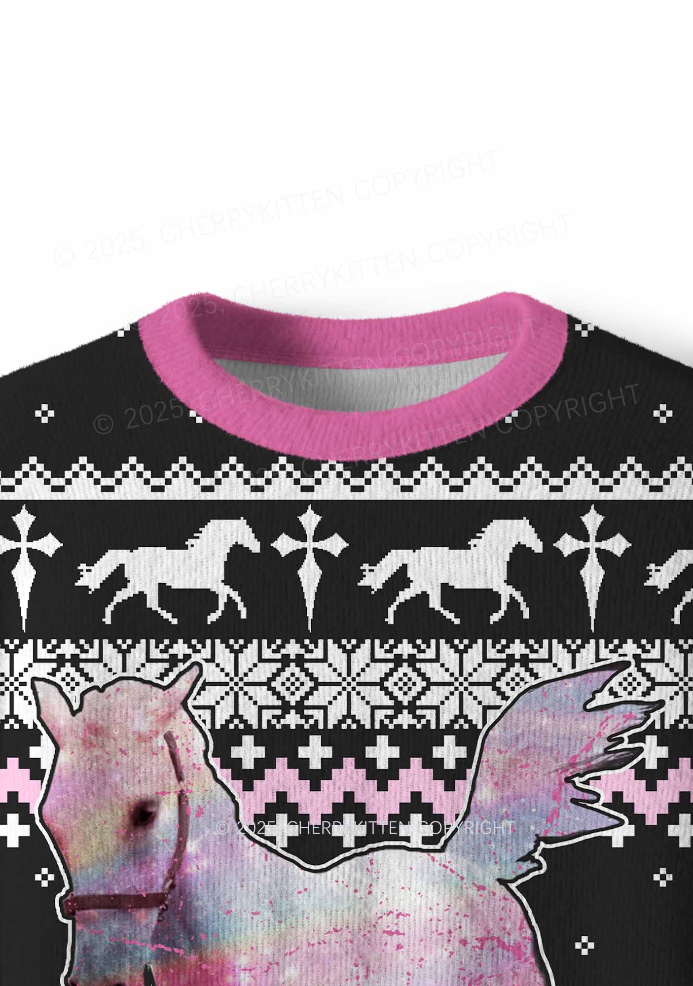 Pink Horse Y2K Christmas Knit Sweatshirt Cherrykitten - Image 5