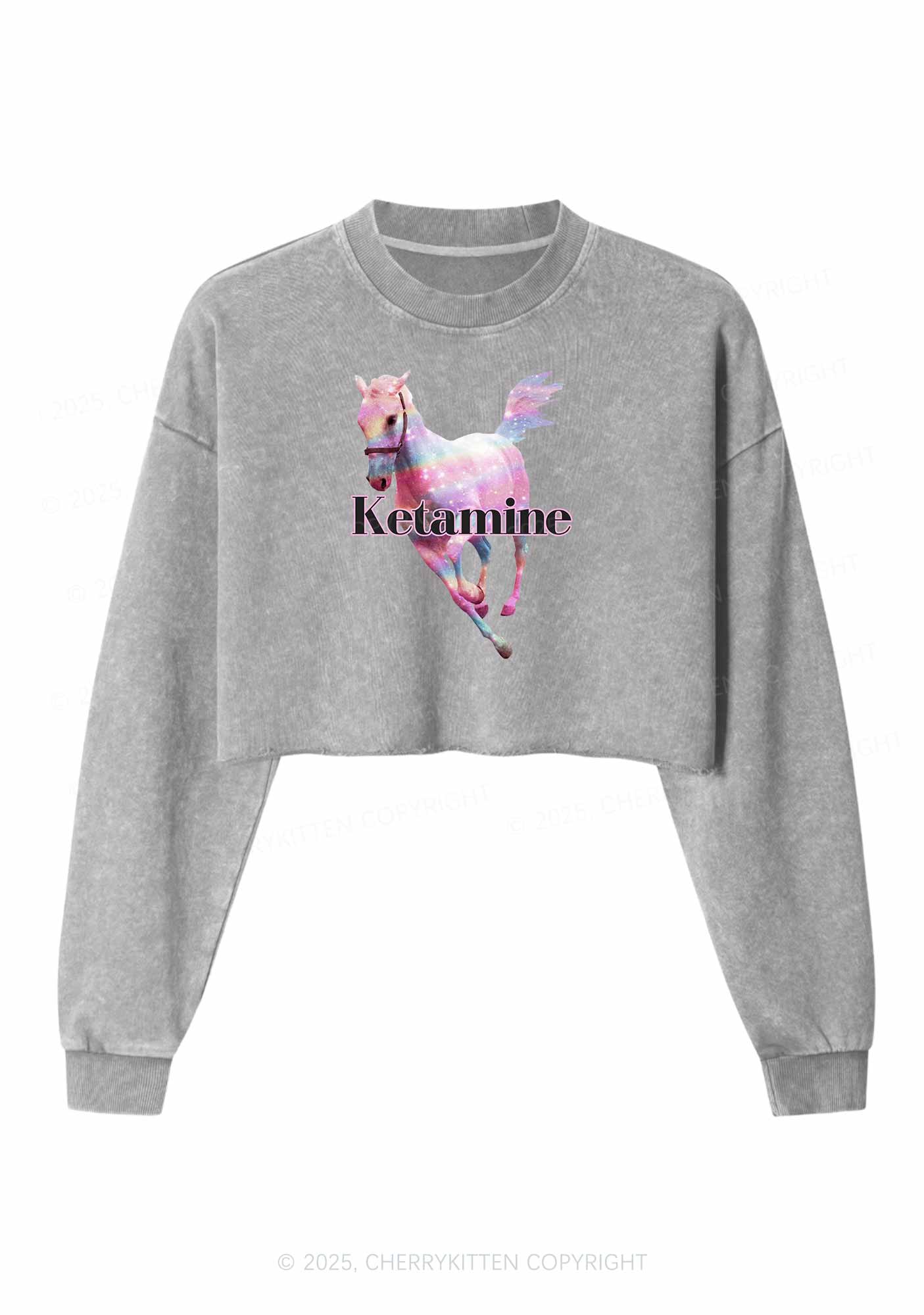 Pink Horse Y2K Crop Washed Sweatshirts Cherrykitten - Image 5